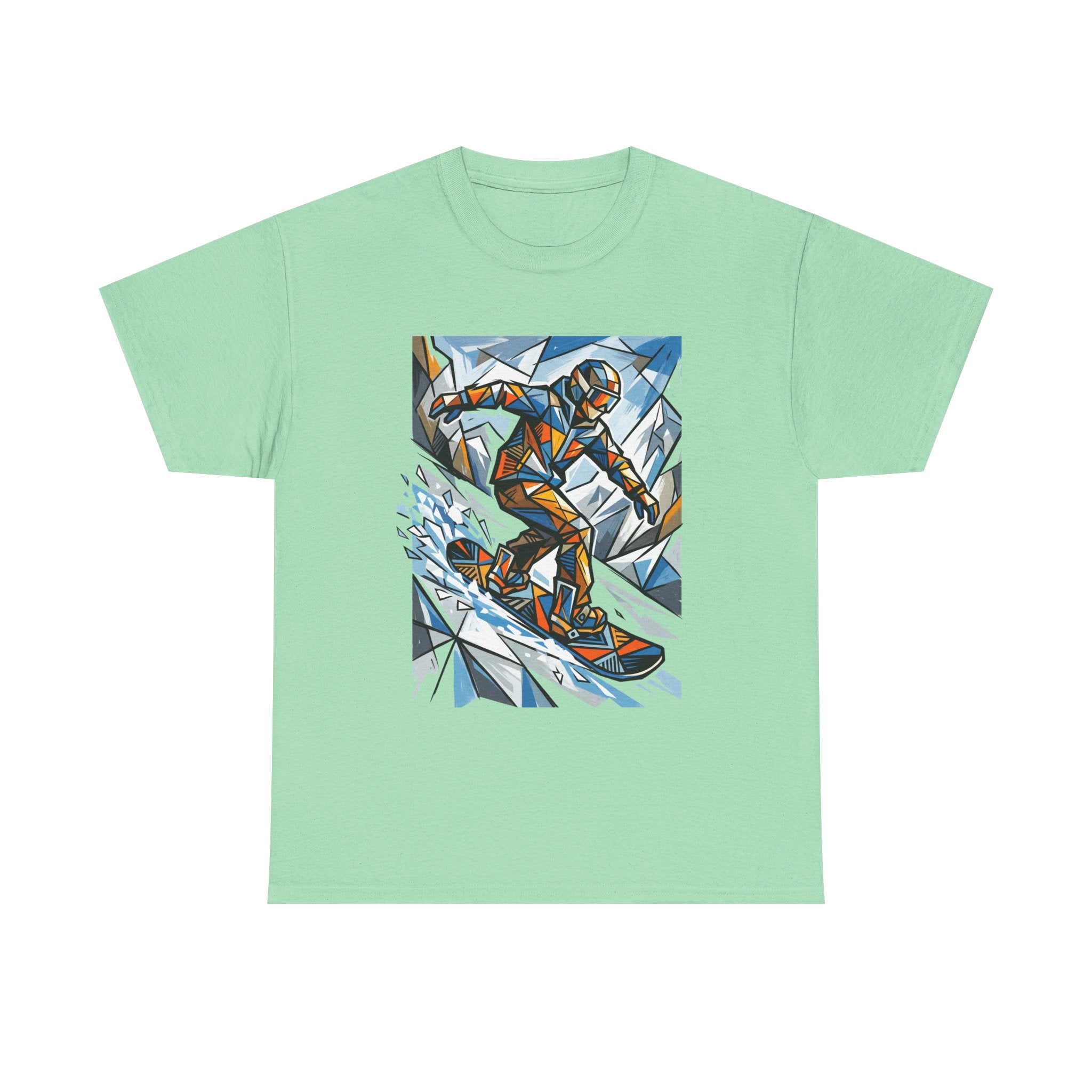 Snowboarder Geometric Art T-Shirt — Abstract Winter Sports Graphic Tee