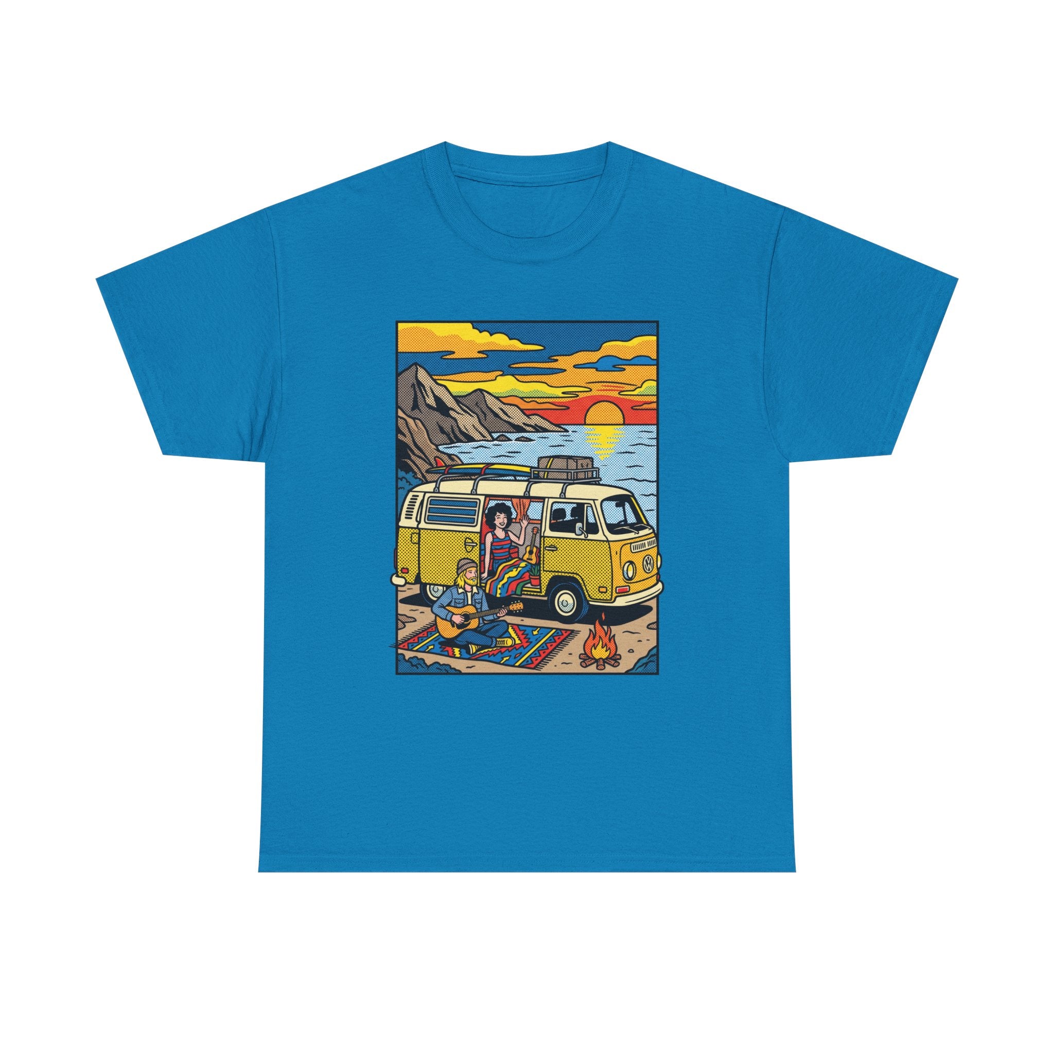Surf Van Sunset T‑Shirt — Retro Camper Beach Scene Tee