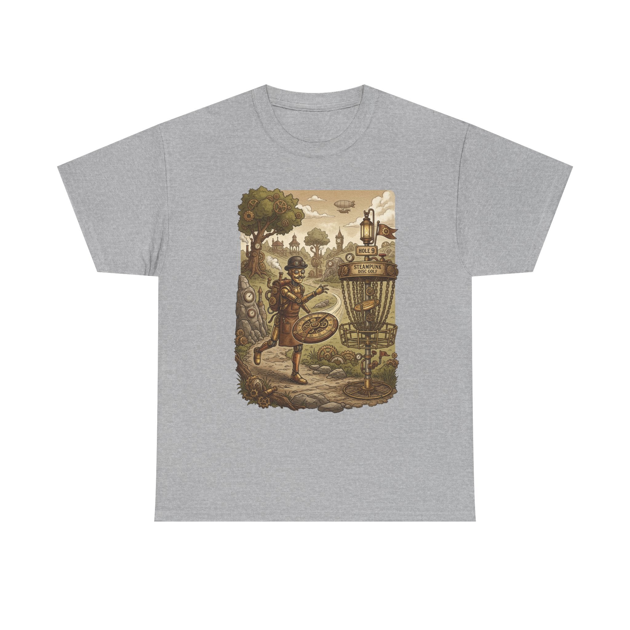 Steampunk Disc Golf Adventure Tee — Vintage Woodland Basket Design