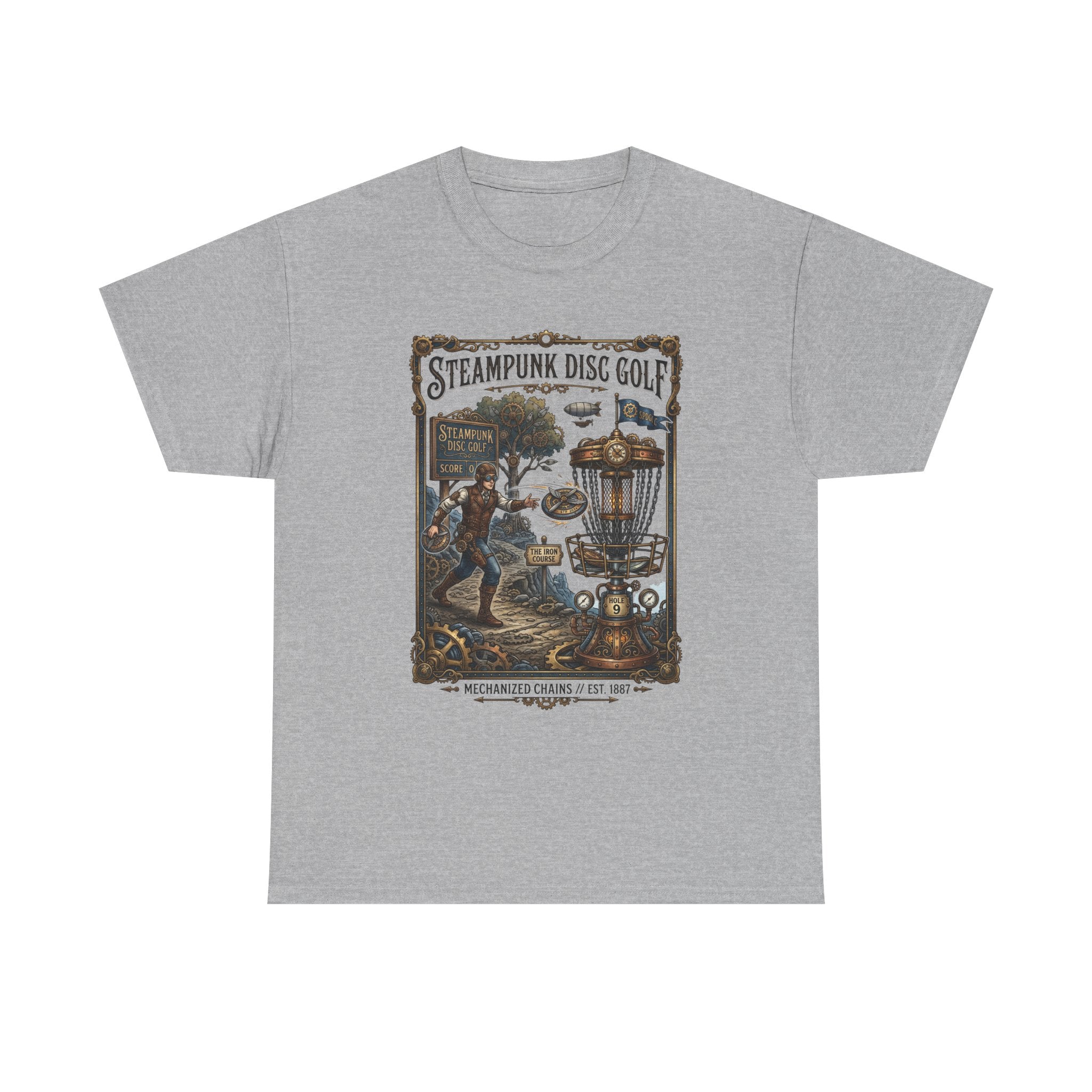 Steampunk Disc Golf T-Shirt — Vintage Victorian Disc Golf Poster Tee