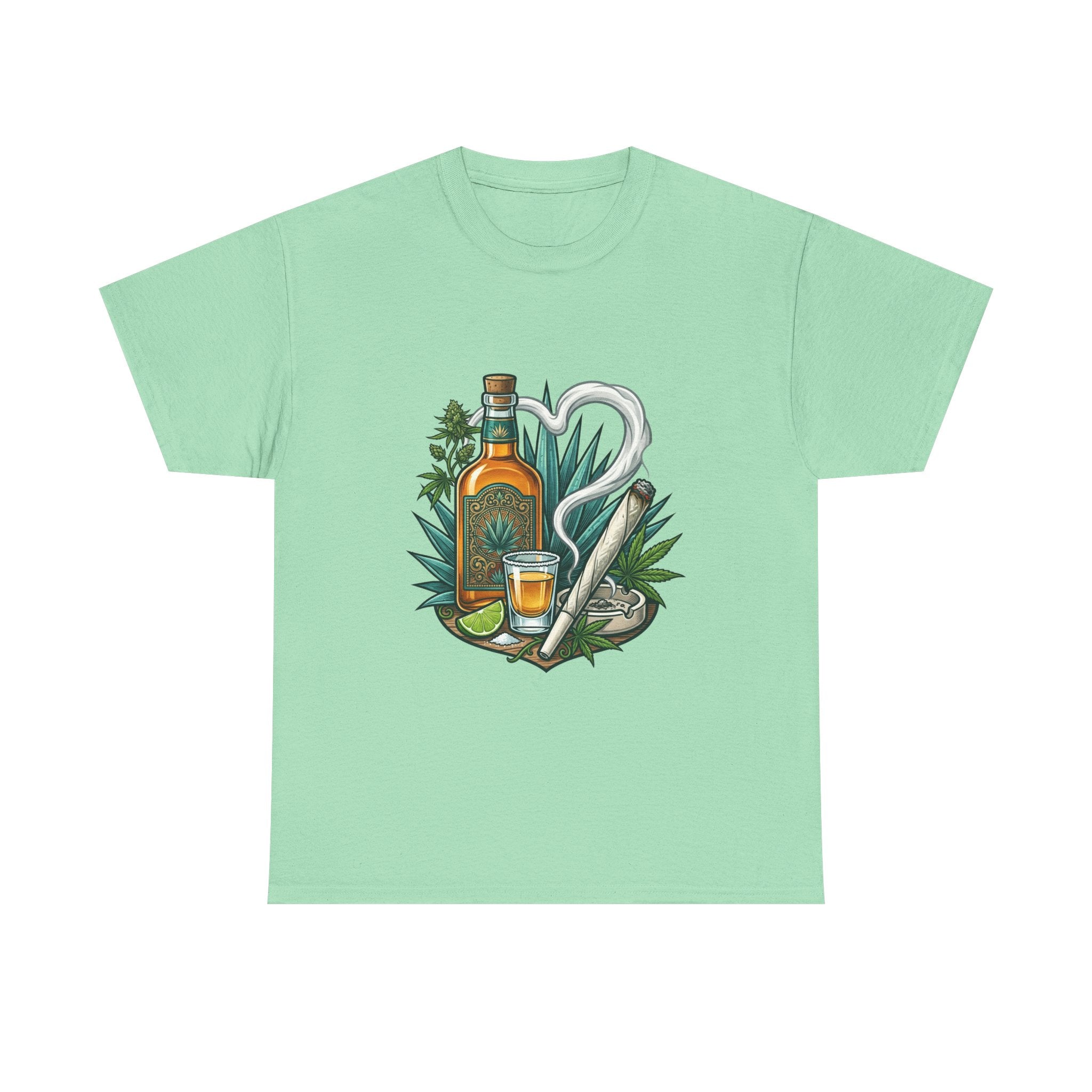 Tequila Bottle & Joint T‑Shirt — Agave Lime Margarita Design