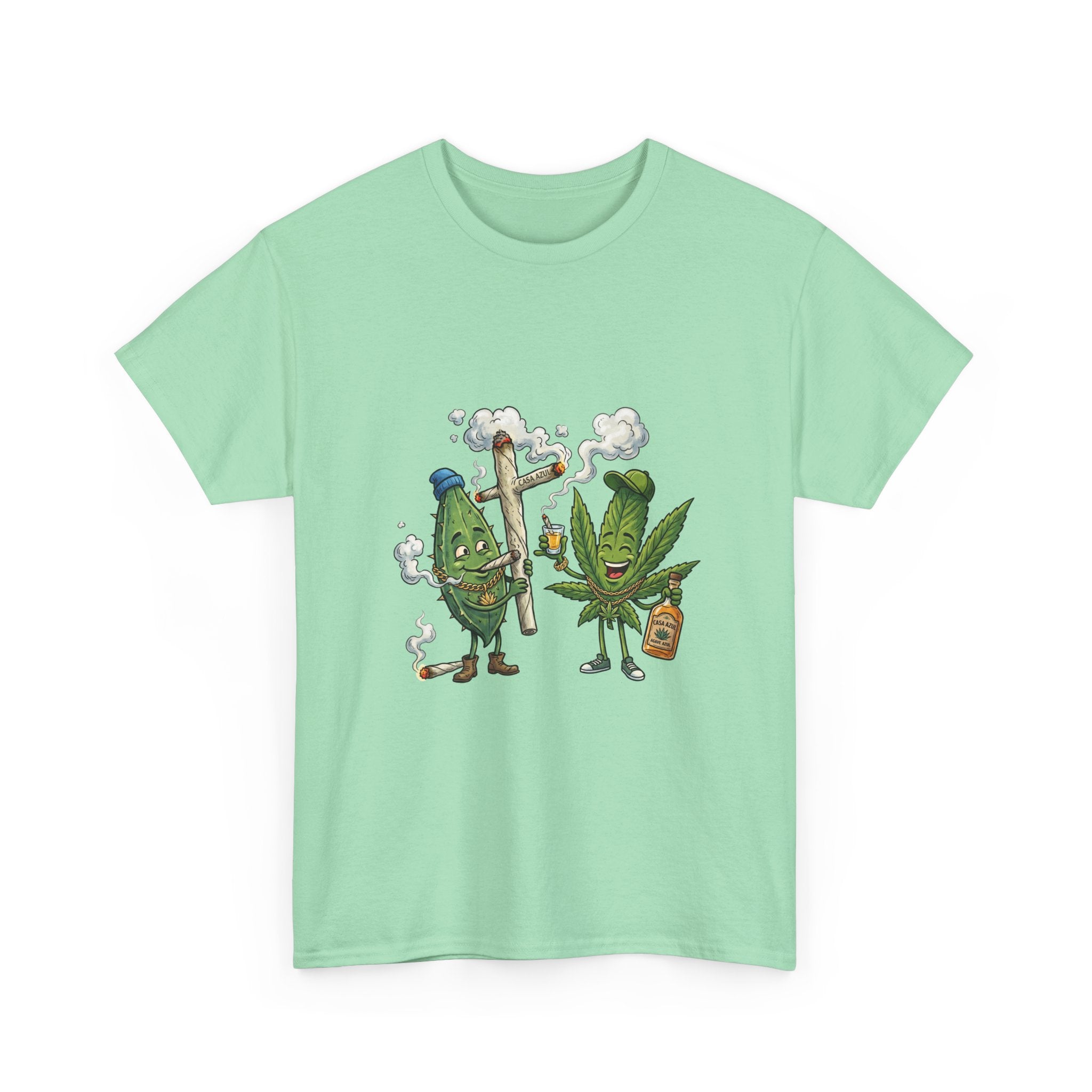 1 Tequila & Cannabis Buds Cartoon Tee — Funny Smoking Weed Plant Graphic T-Shirt