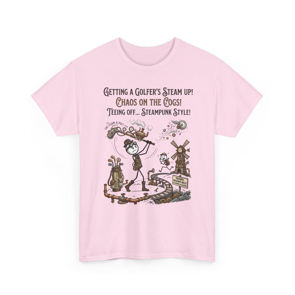 Steampunk Golf T-Shirt - "Getting a Golfer's Steam Up! Chaos on the Cogs" Graphic Tee