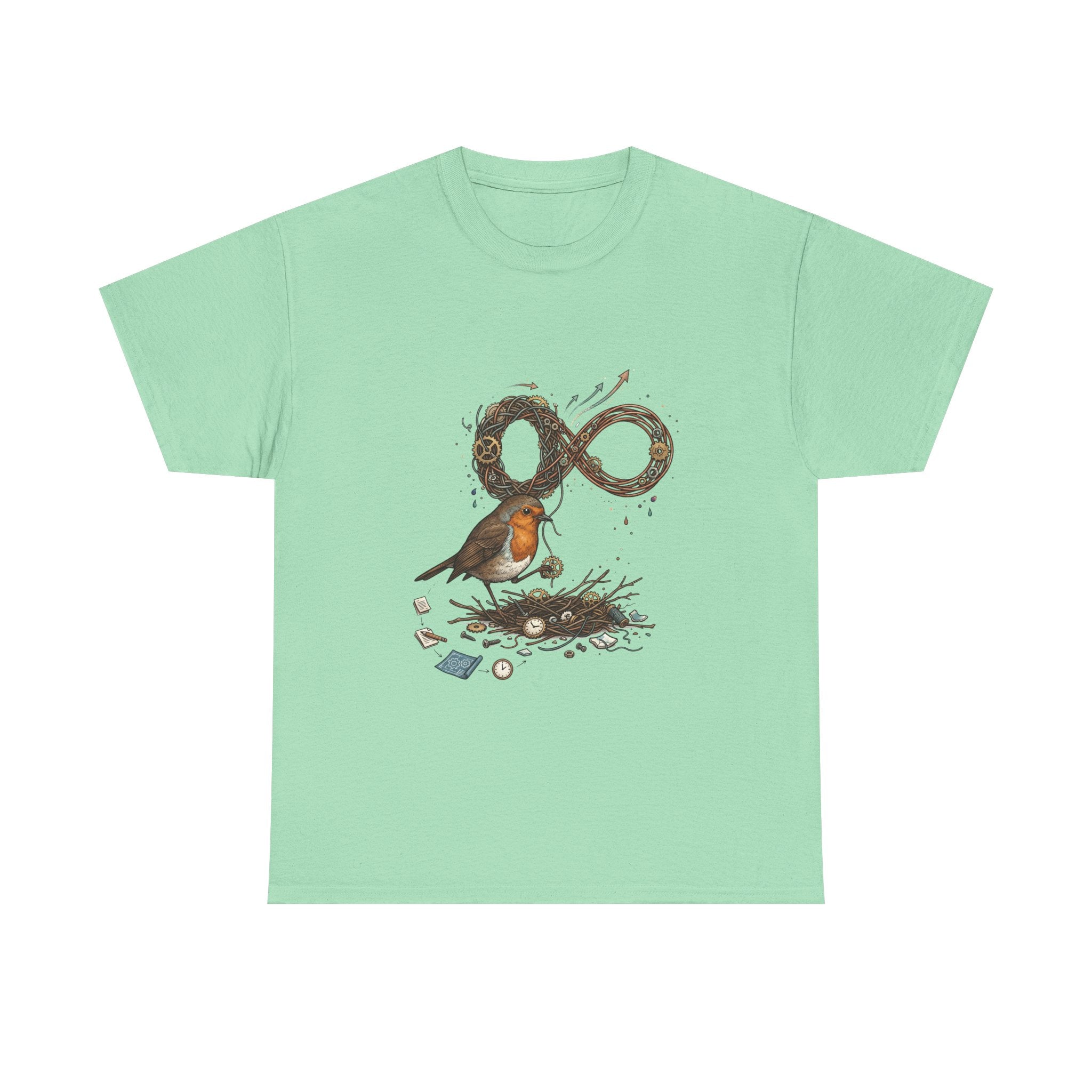 Robin & Infinity Symbol Tee — Nature-Inspired Bird Nest Graphic Shirt idk
