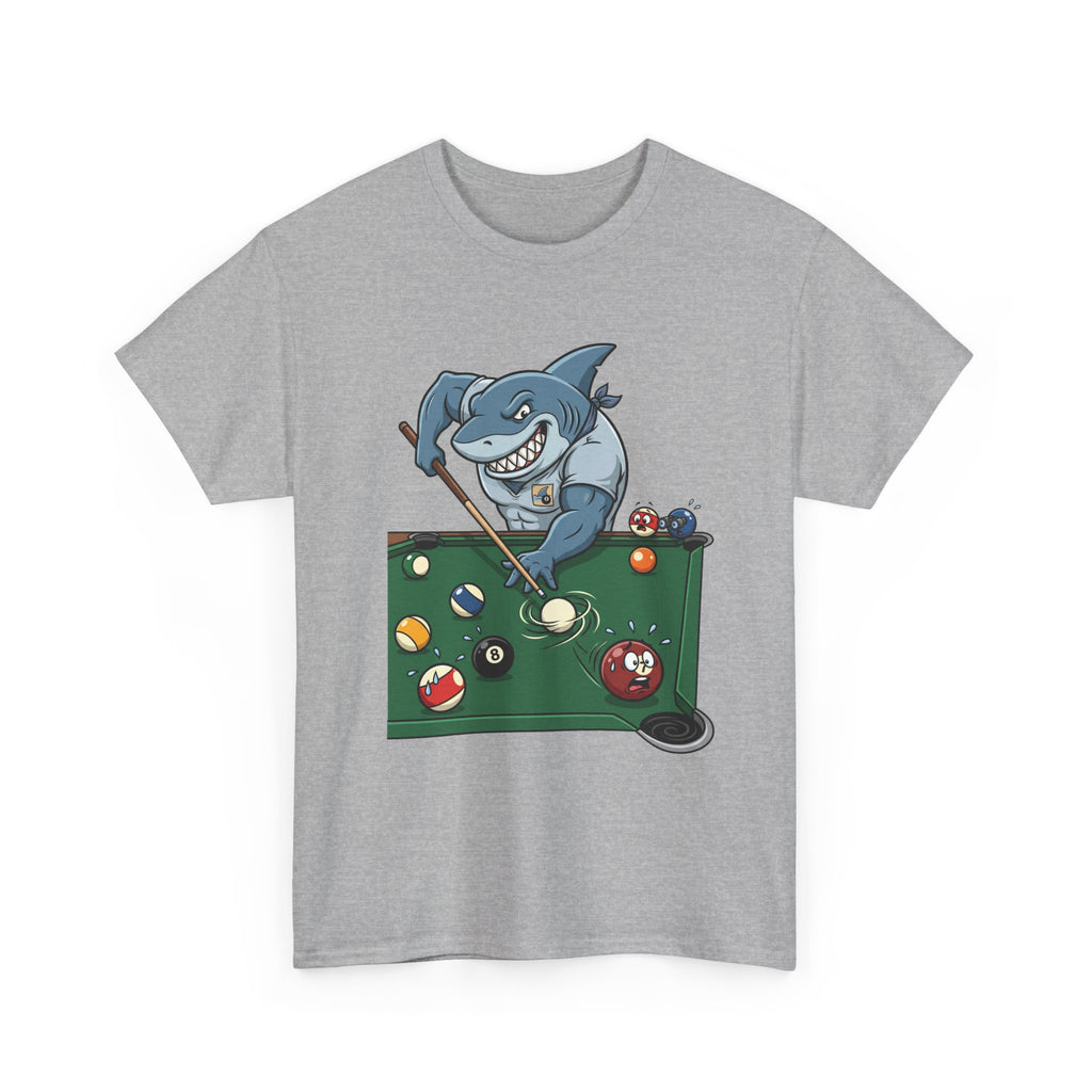 Shark Playing Pool T‑Shirt — Funny Billiards Shark Graphic Tee