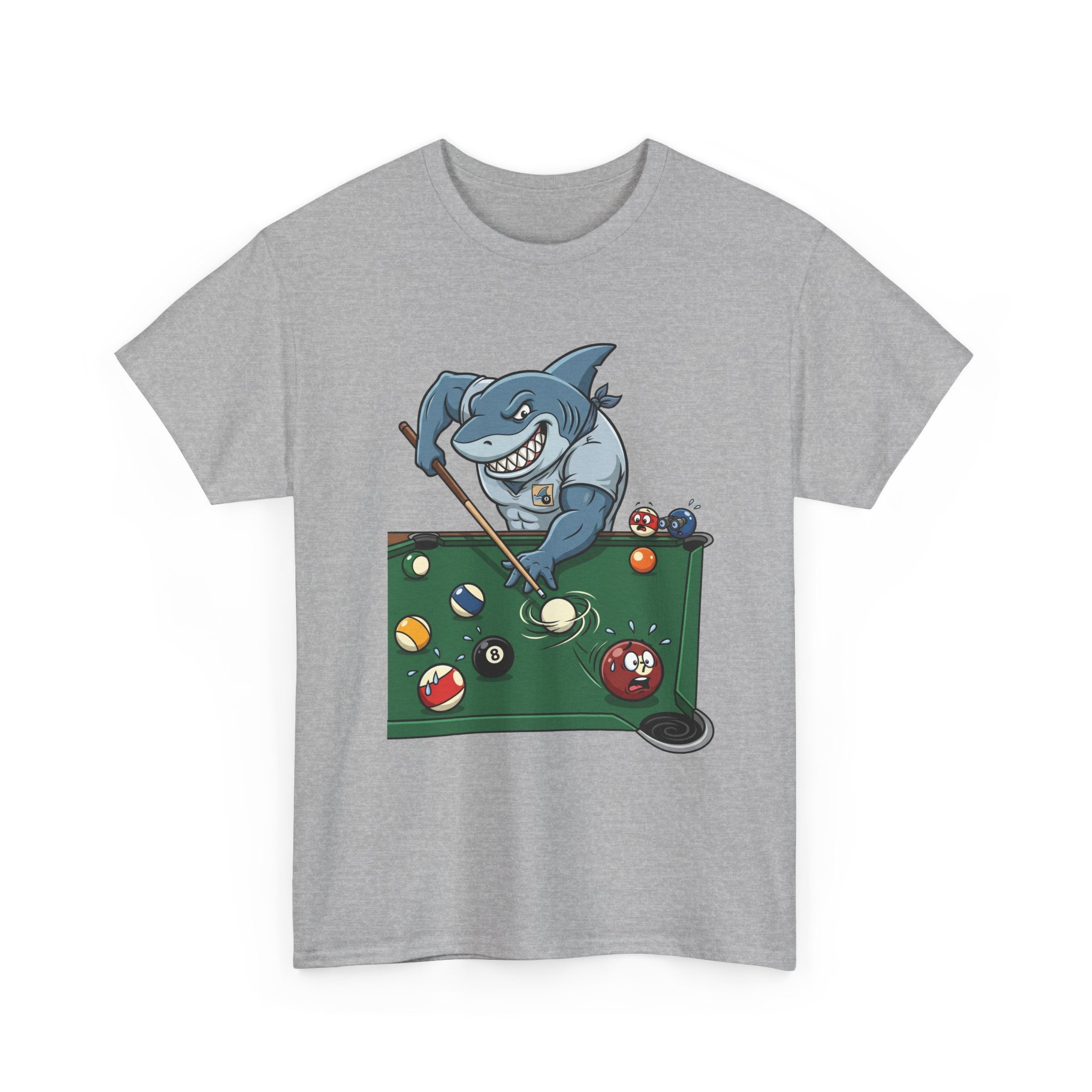 Shark Playing Pool T‑Shirt — Funny Billiards Shark Graphic Tee