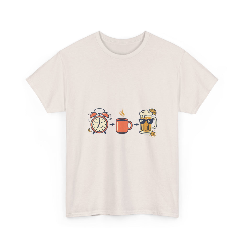 Day Drinking Tee — Alarm, Coffee & Beer Cute Icon Trio Graphic Shirt