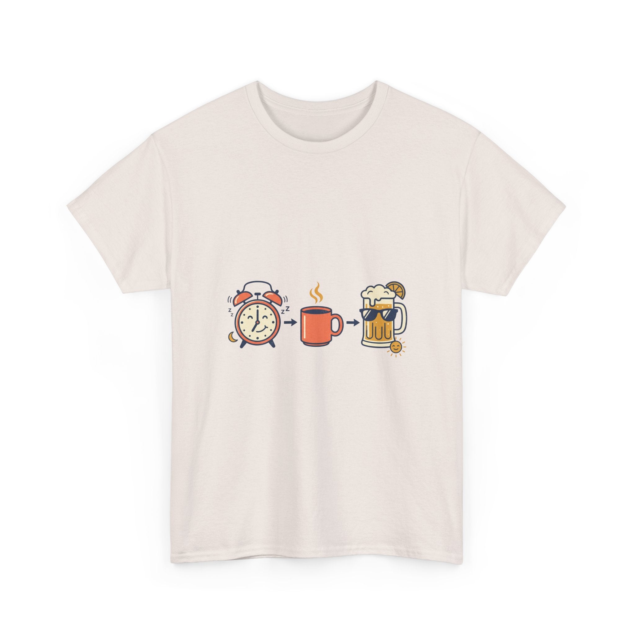 Day Drinking Tee — Alarm, Coffee & Beer Cute Icon Trio Graphic Shirt