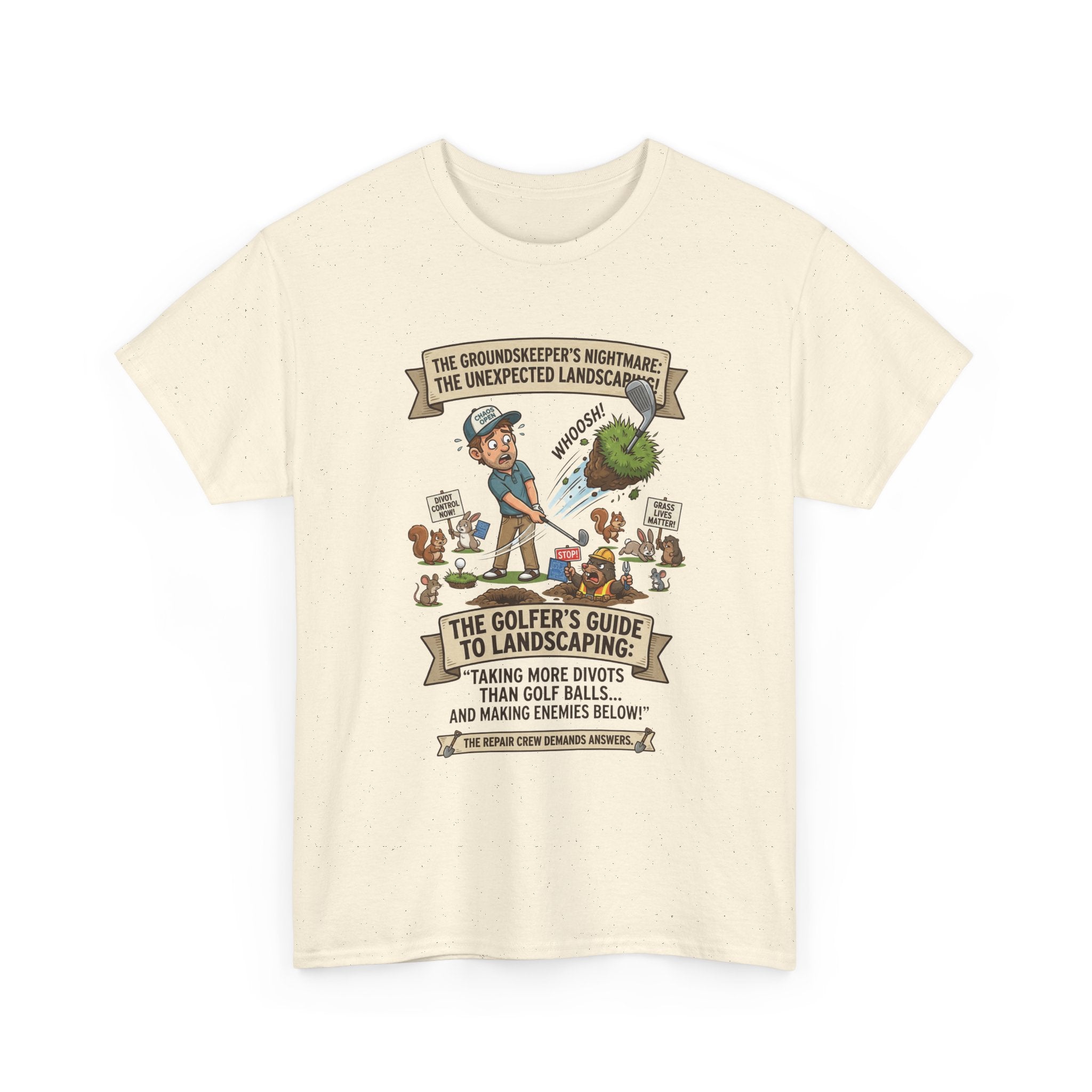 Golf T-Shirt — "The Golfer’s Guide to Landscaping" Funny Divot Course Humor Tee