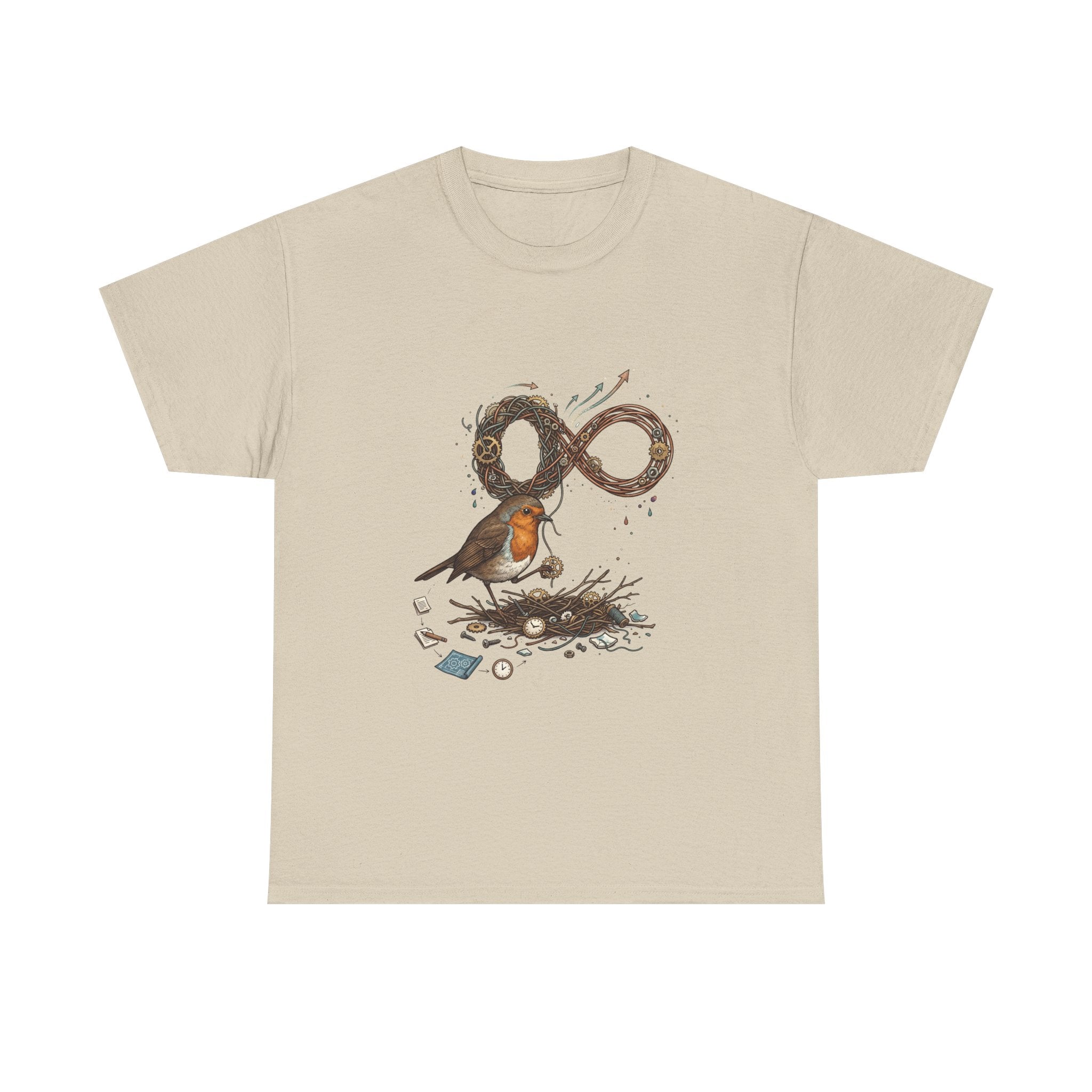 Robin & Infinity Symbol Tee — Nature-Inspired Bird Nest Graphic Shirt idk