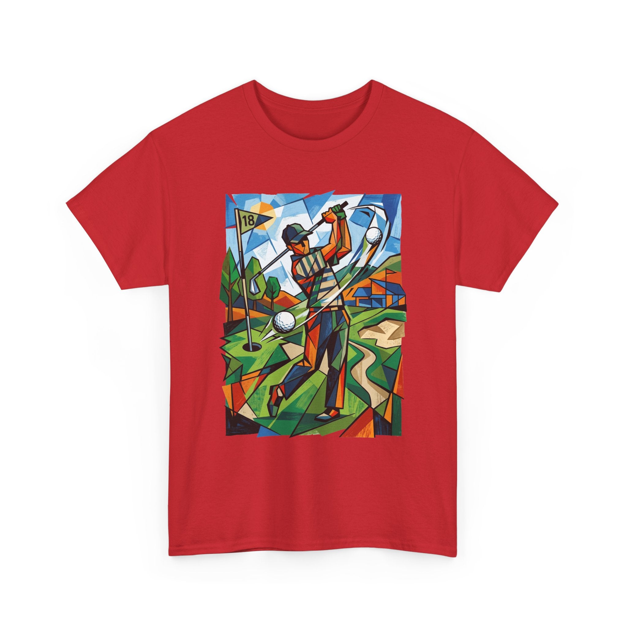 Golf Swing Art T-Shirt — Colorful Cubist Golfer Graphic Tee