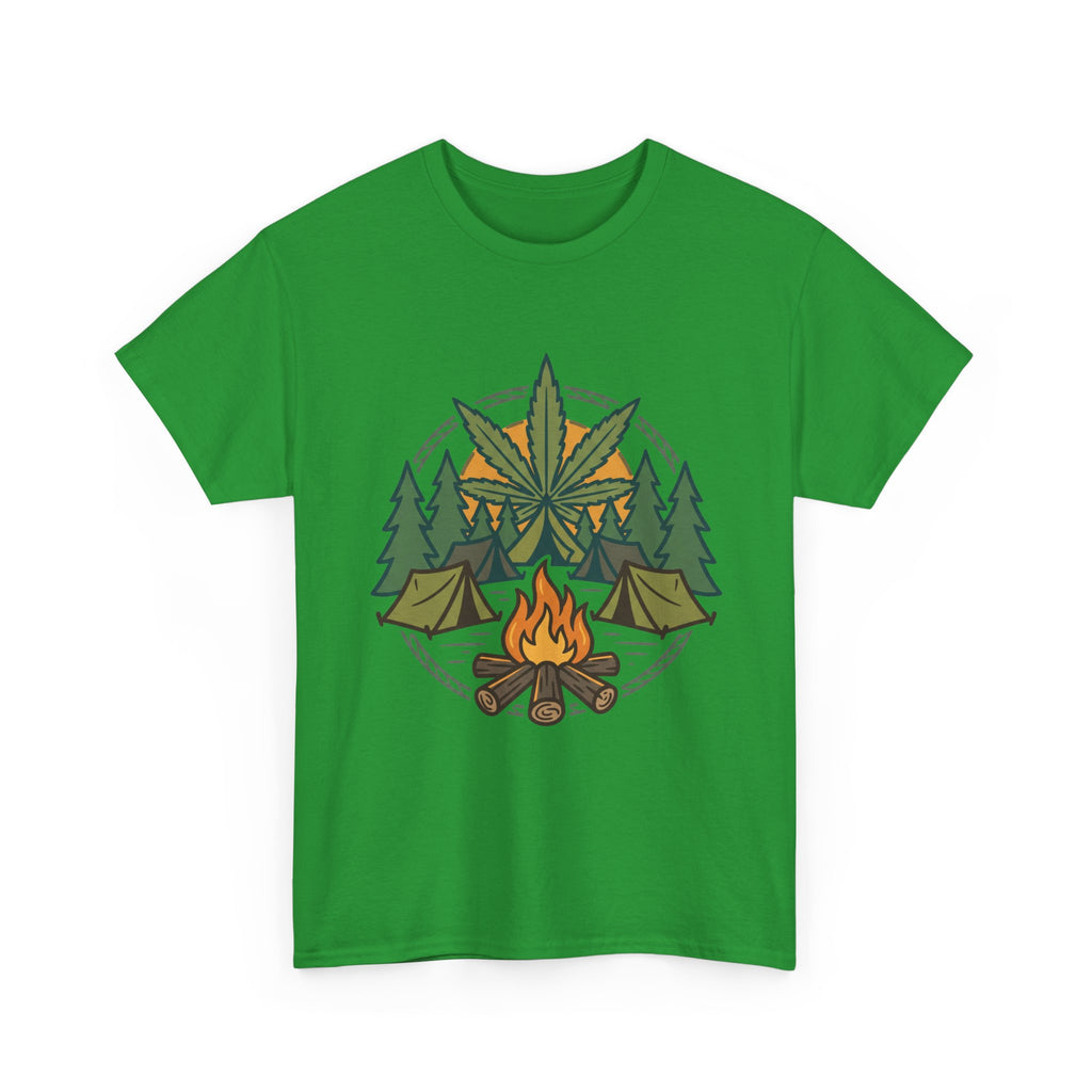 Camping Cannabis T‑Shirt – Outdoorsy Weed Leaf Campfire Graphic Tee