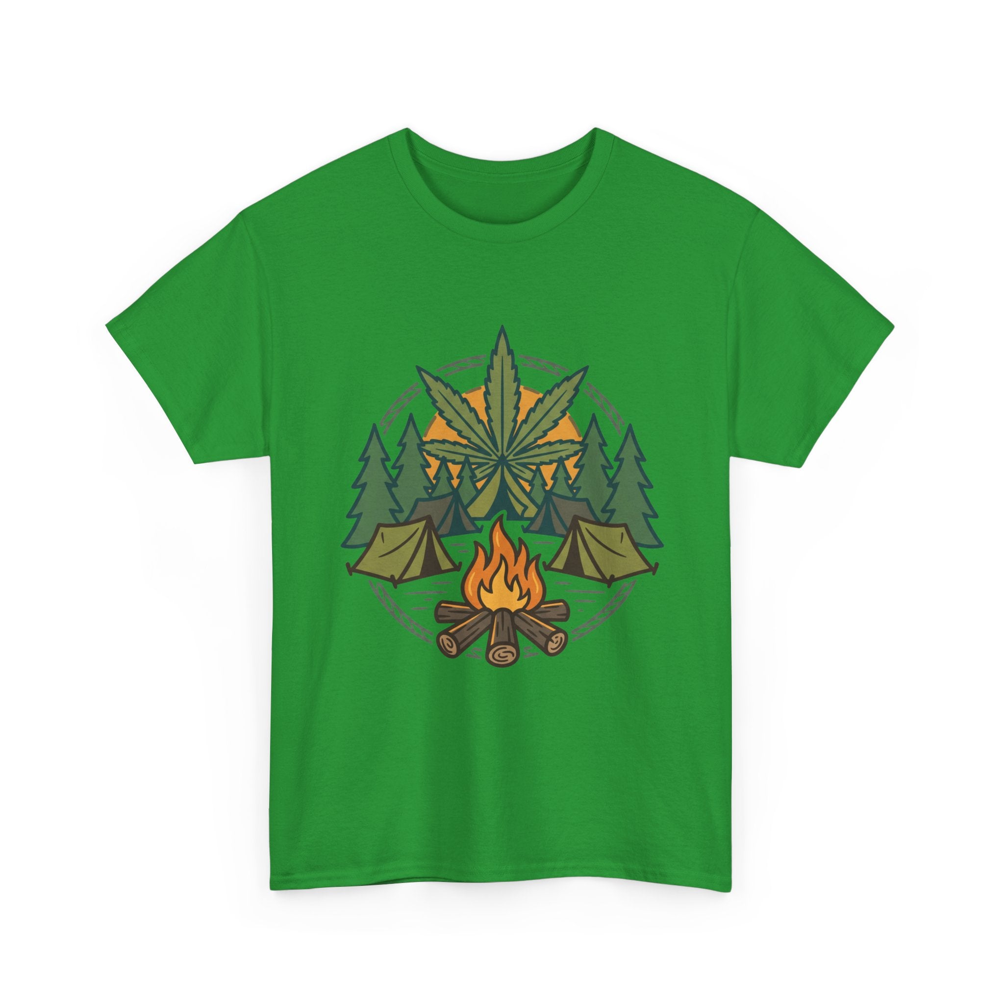 Camping Cannabis T‑Shirt – Outdoorsy Weed Leaf Campfire Graphic Tee