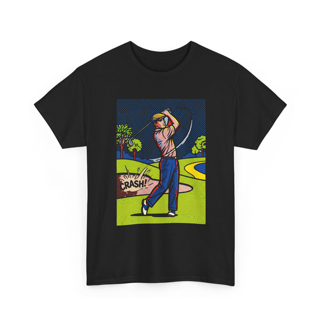 Golf Swing Pop Art T-Shirt — Vintage Comic 'Crash!' Graphic Tee