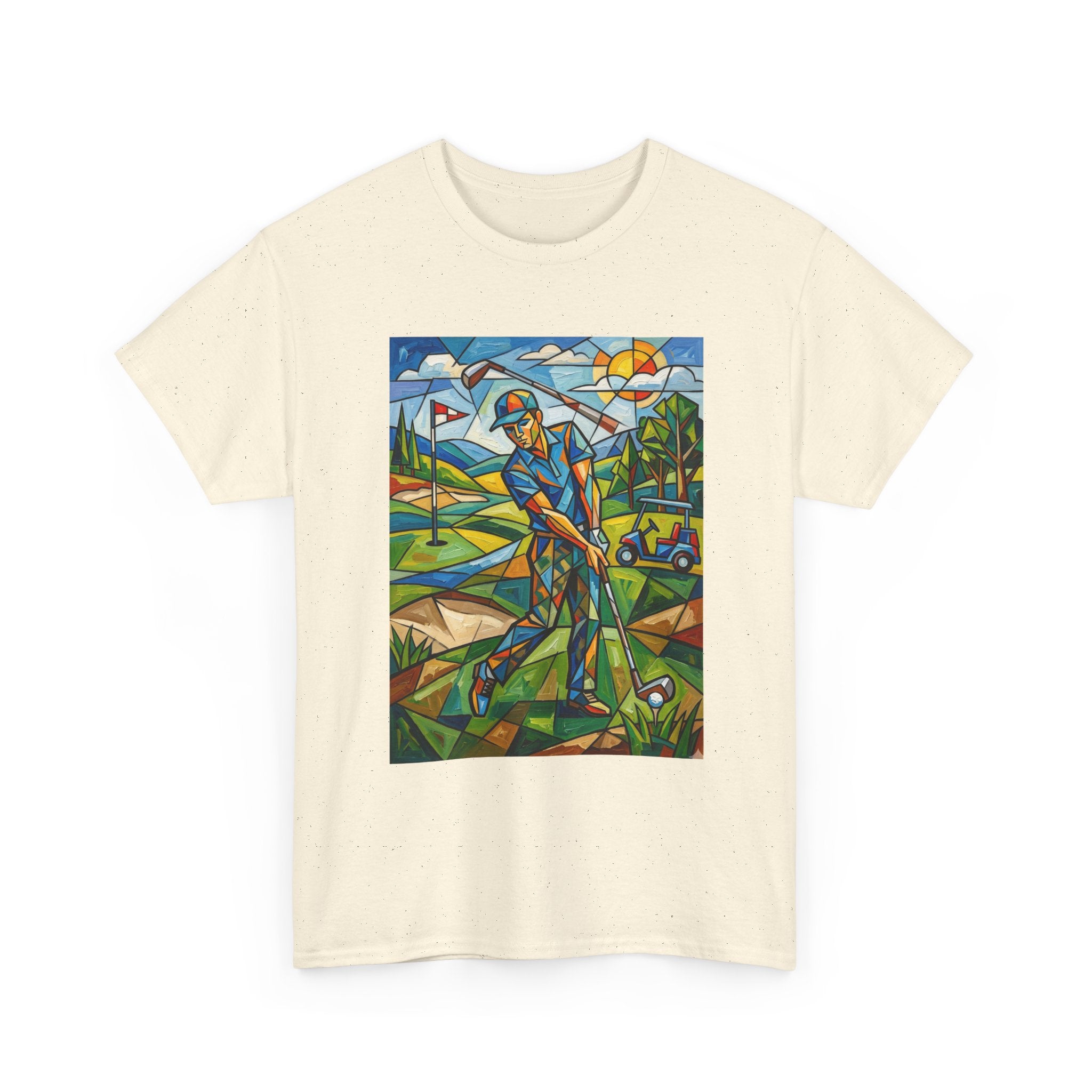 Golf Stained Glass Art Tee — Colorful Golfer Graphic T-Shirt