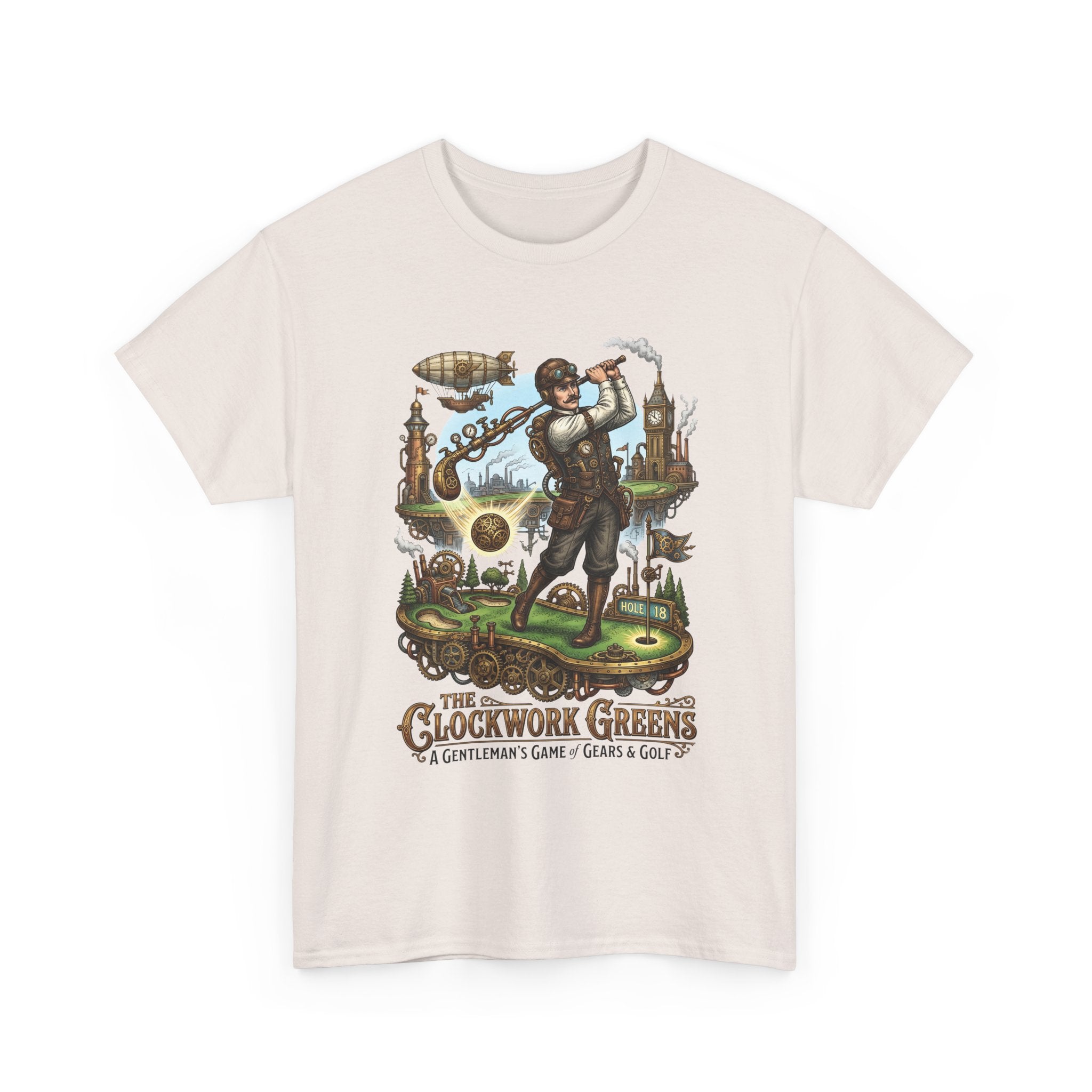 Golf Steampunk T-Shirt — "The Clockwork Greens" Vintage Golfing Design
