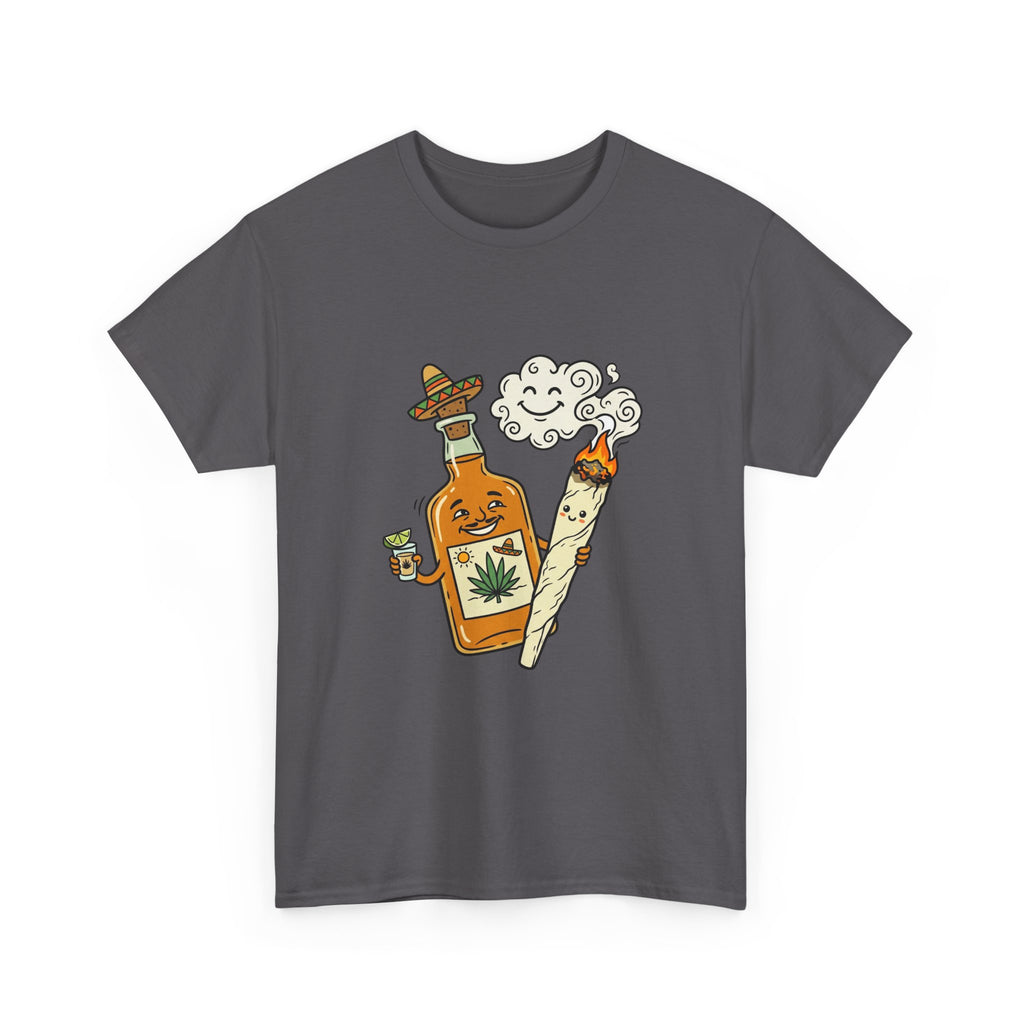 Cannabis & Tequila Tee — Funny Joint and Bottle Graphic T-Shirt