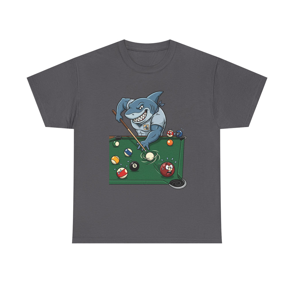 Shark Playing Pool T‑Shirt — Funny Billiards Shark Graphic Tee