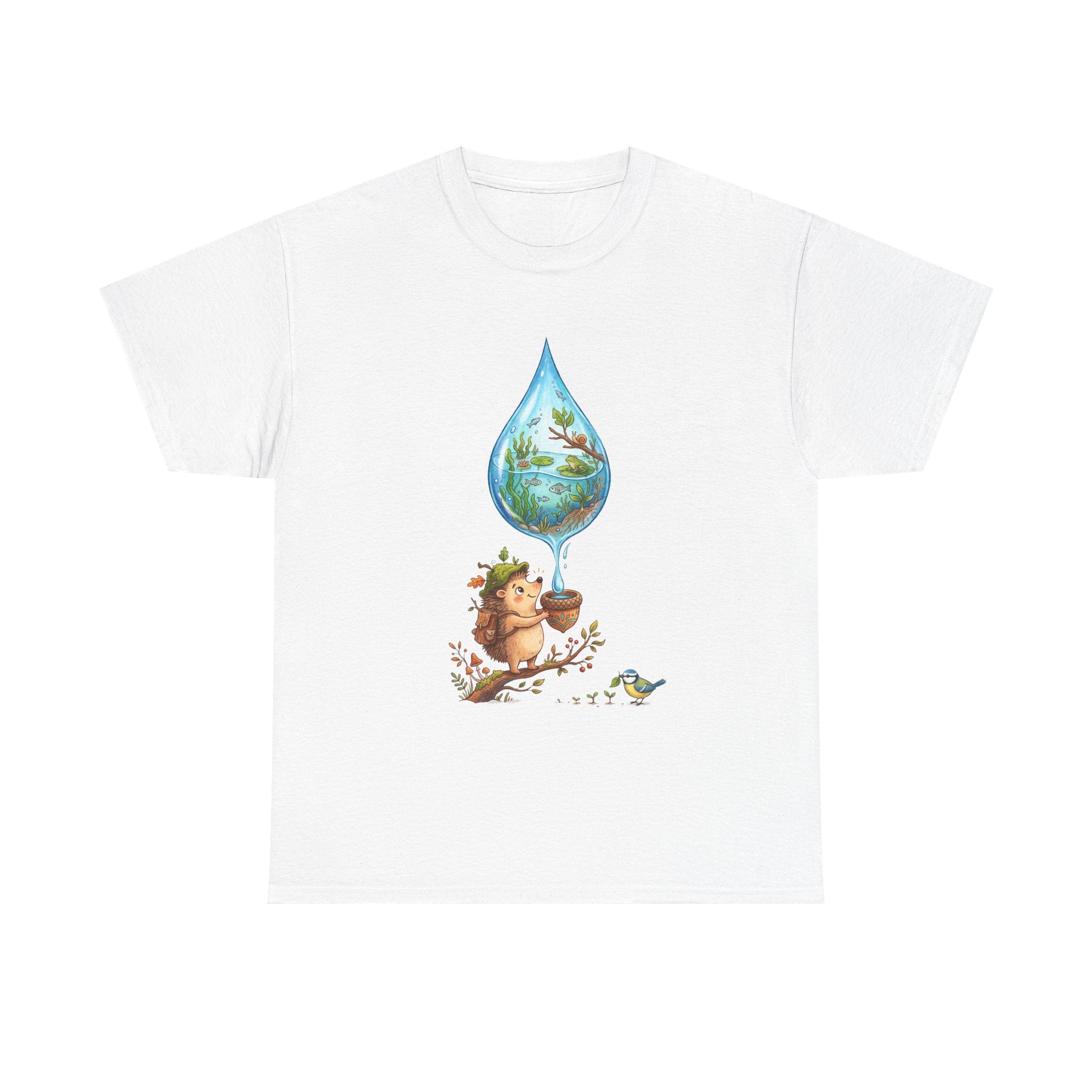 Eco Hedgehog Water Drop T‑Shirt — Wildlife Nature Illustration