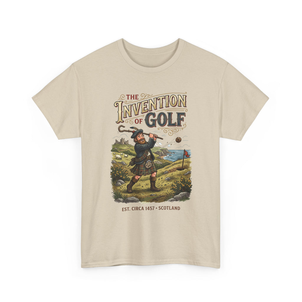 Golf T-Shirt — "The Invention of Golf" Vintage Scotland Design