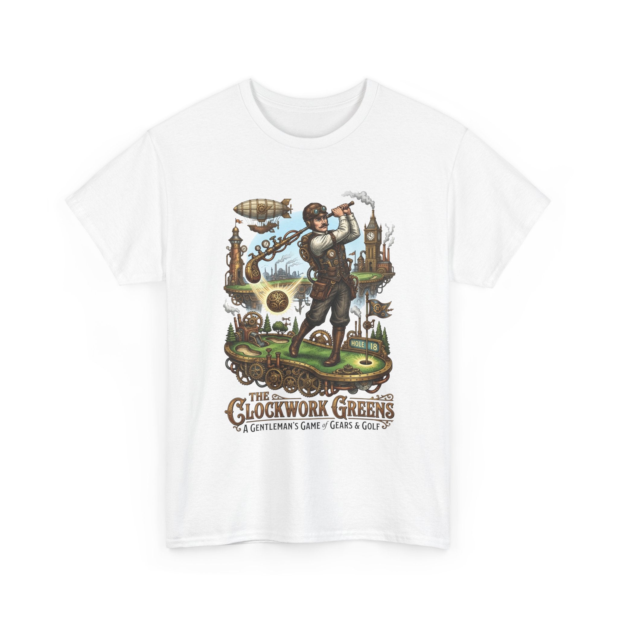 Golf Steampunk T-Shirt — "The Clockwork Greens" Vintage Golfing Design