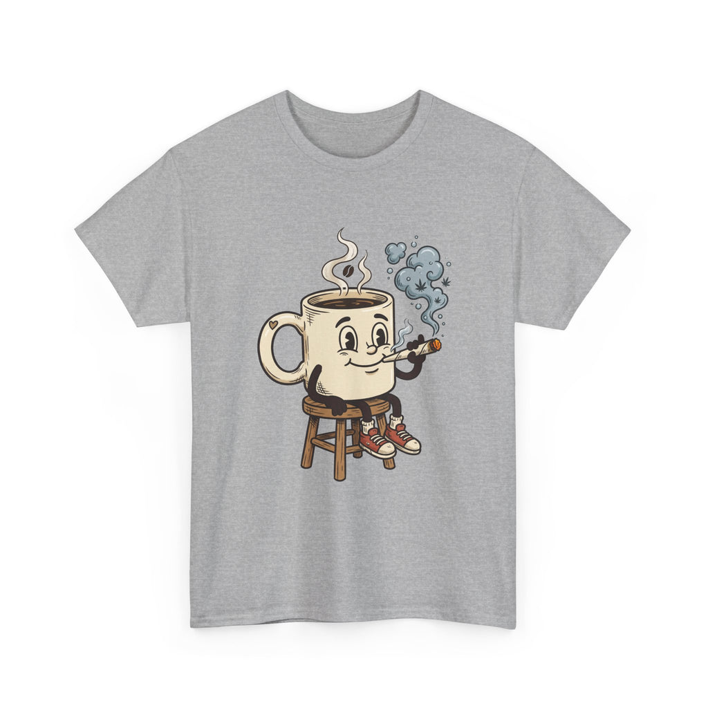 1 Coffee and a joint Character Tee — Retro Smiling Cup Smoking weed Graphic T-Shirt