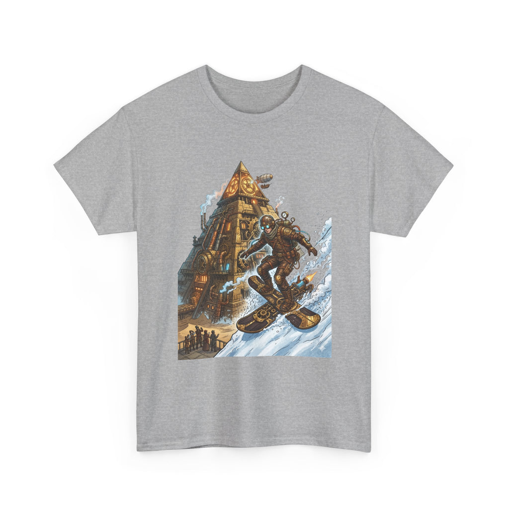 Steampunk Snowboard T‑Shirt — Retro Mountain Adventure Graphic Tee