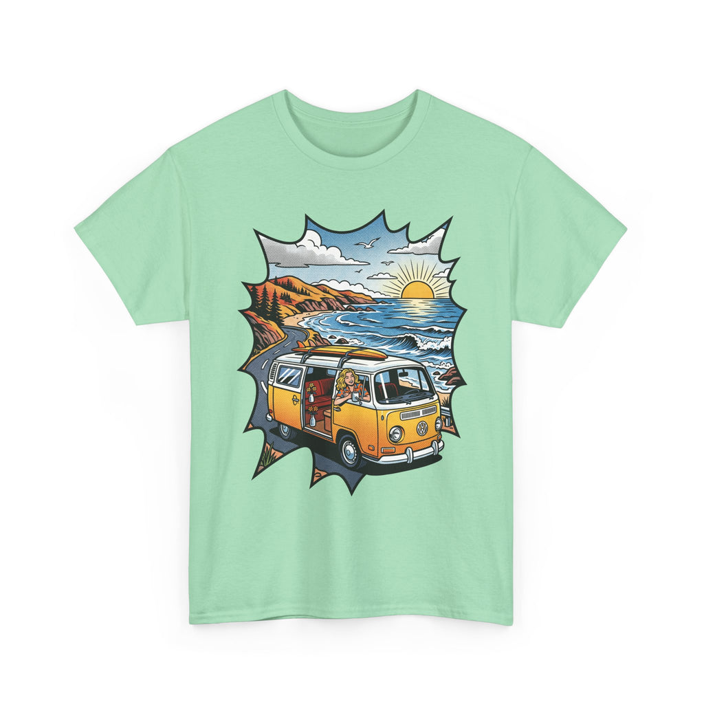 Road Trip Van T-Shirt — Vintage Camper Beach Sunset Tee