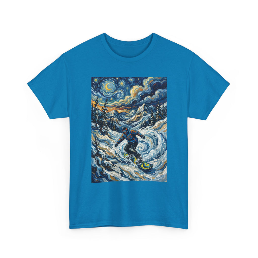 Snowboarder Van Gogh Style Tee — Starry Night Snowboarding Graphic Shirt