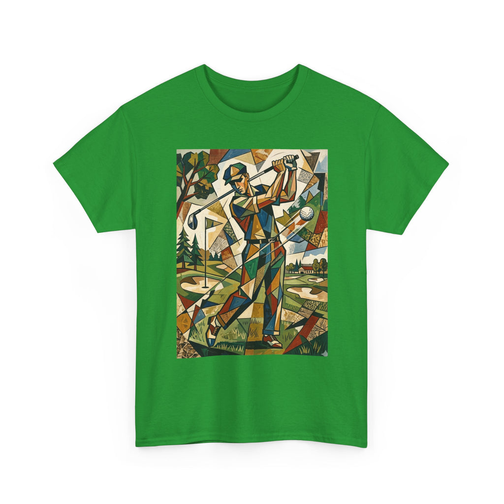 Abstract Golfer Art T-Shirt — Colorful Geometric Golf Scene Tee