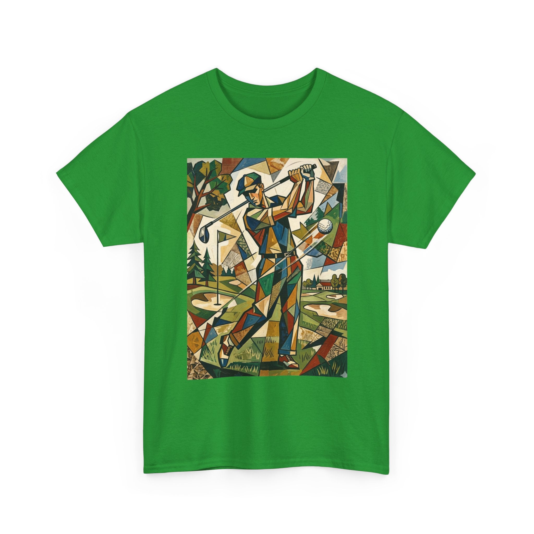 Abstract Golfer Art T-Shirt — Colorful Geometric Golf Scene Tee