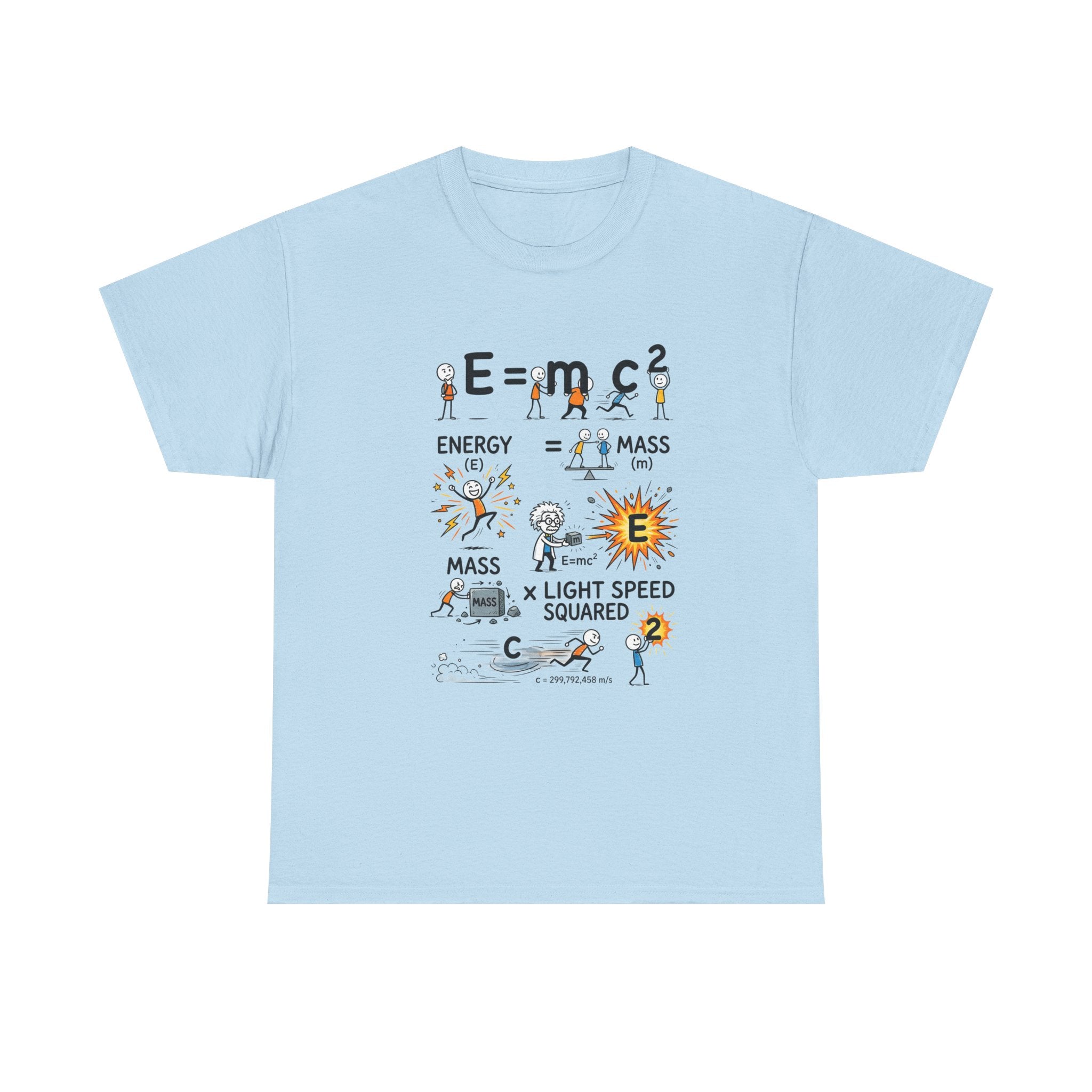 E=mc2 Cartoon Science T-Shirt — Funny Physics Diagram Tee for Students & Teachers