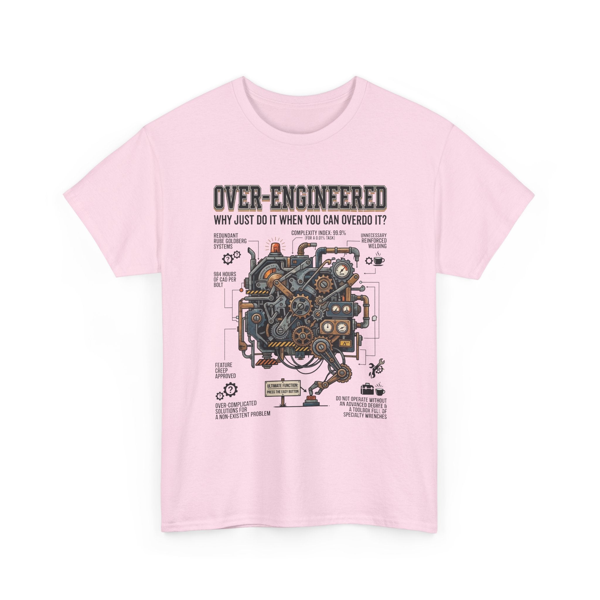 Over-Engineered Tee – Funny Engineer T-Shirt with Mechanical Brain Diagram