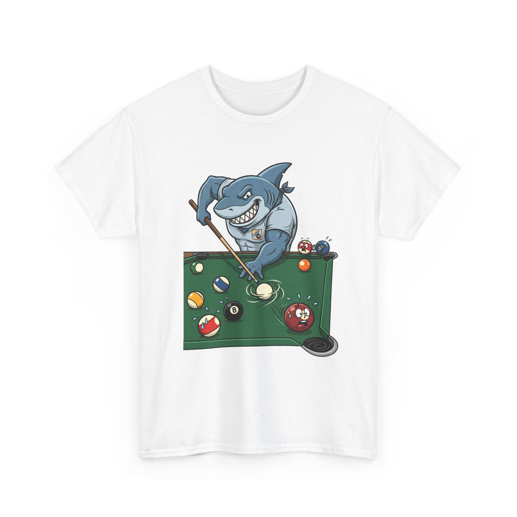 Shark Playing Pool T‑Shirt — Funny Billiards Shark Graphic Tee