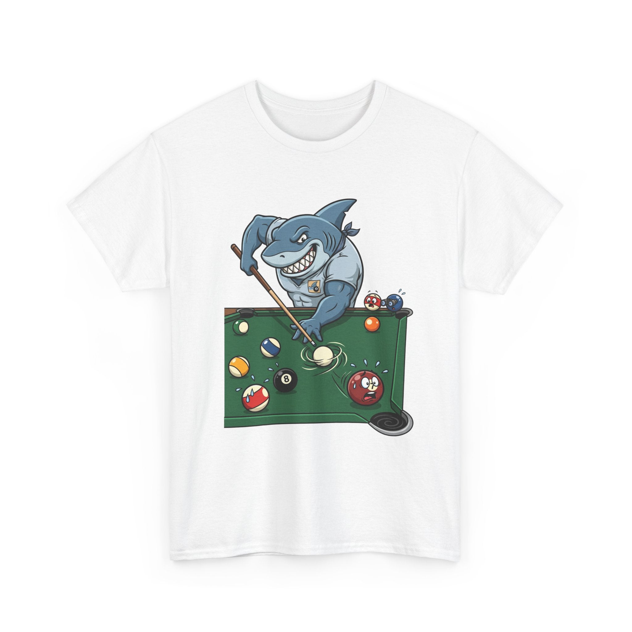 Shark Playing Pool T‑Shirt — Funny Billiards Shark Graphic Tee