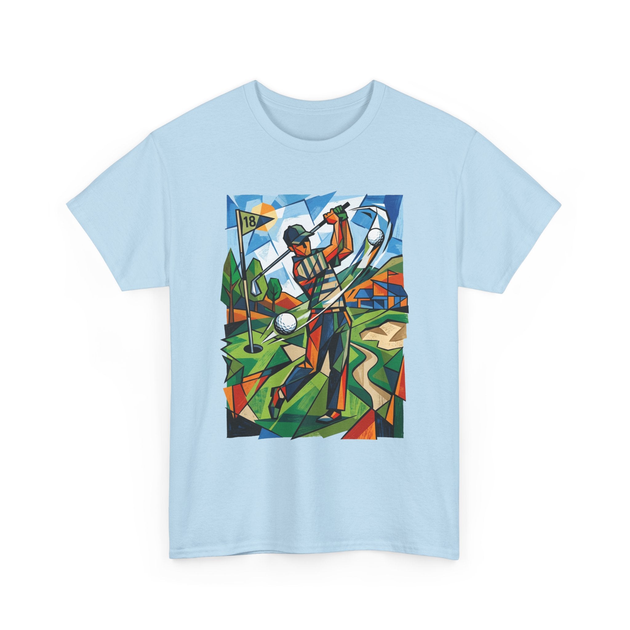 Golf Swing Art T-Shirt — Colorful Cubist Golfer Graphic Tee