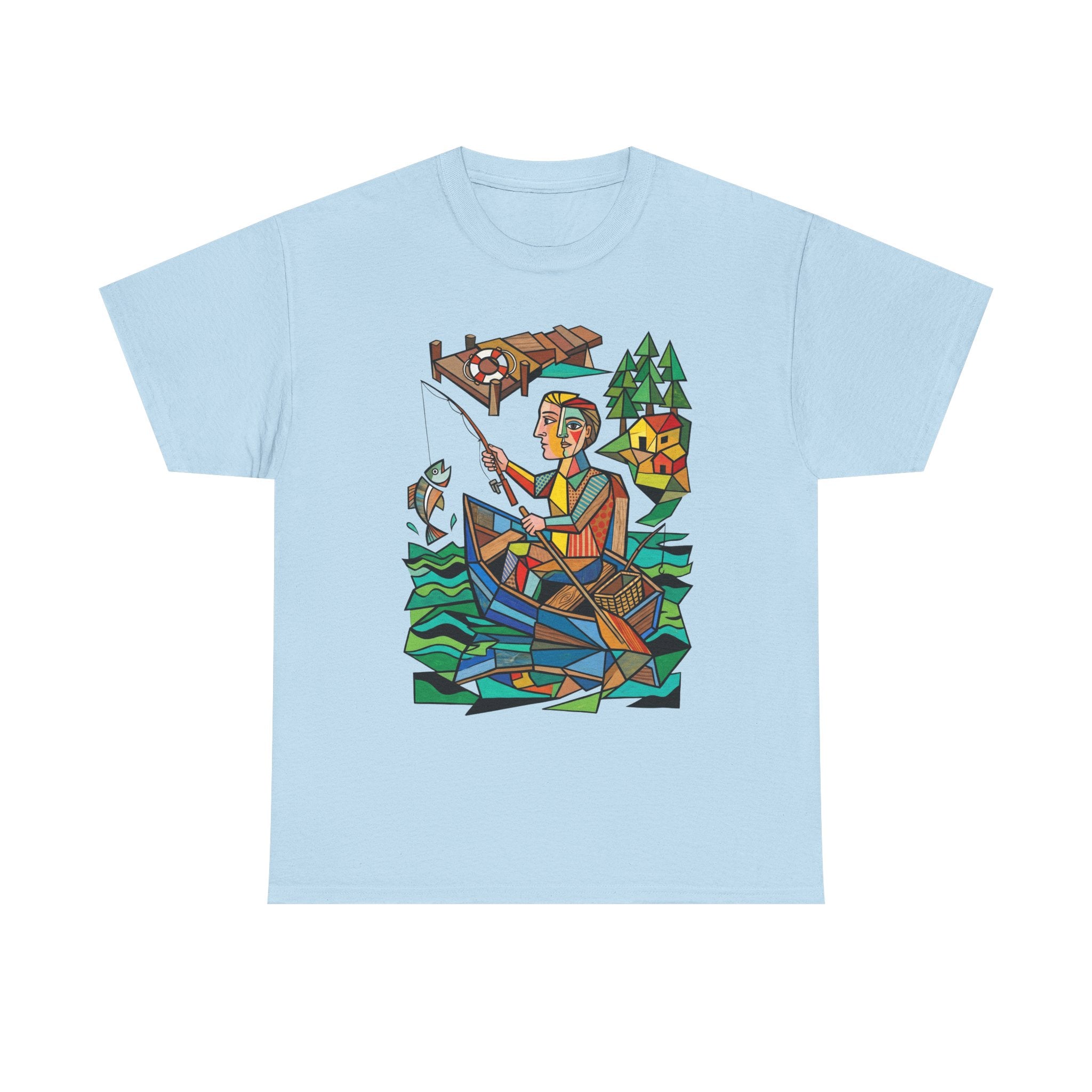 Fishing Canoe T-Shirt — Colorful Stained-Glass Angler Graphic Tee