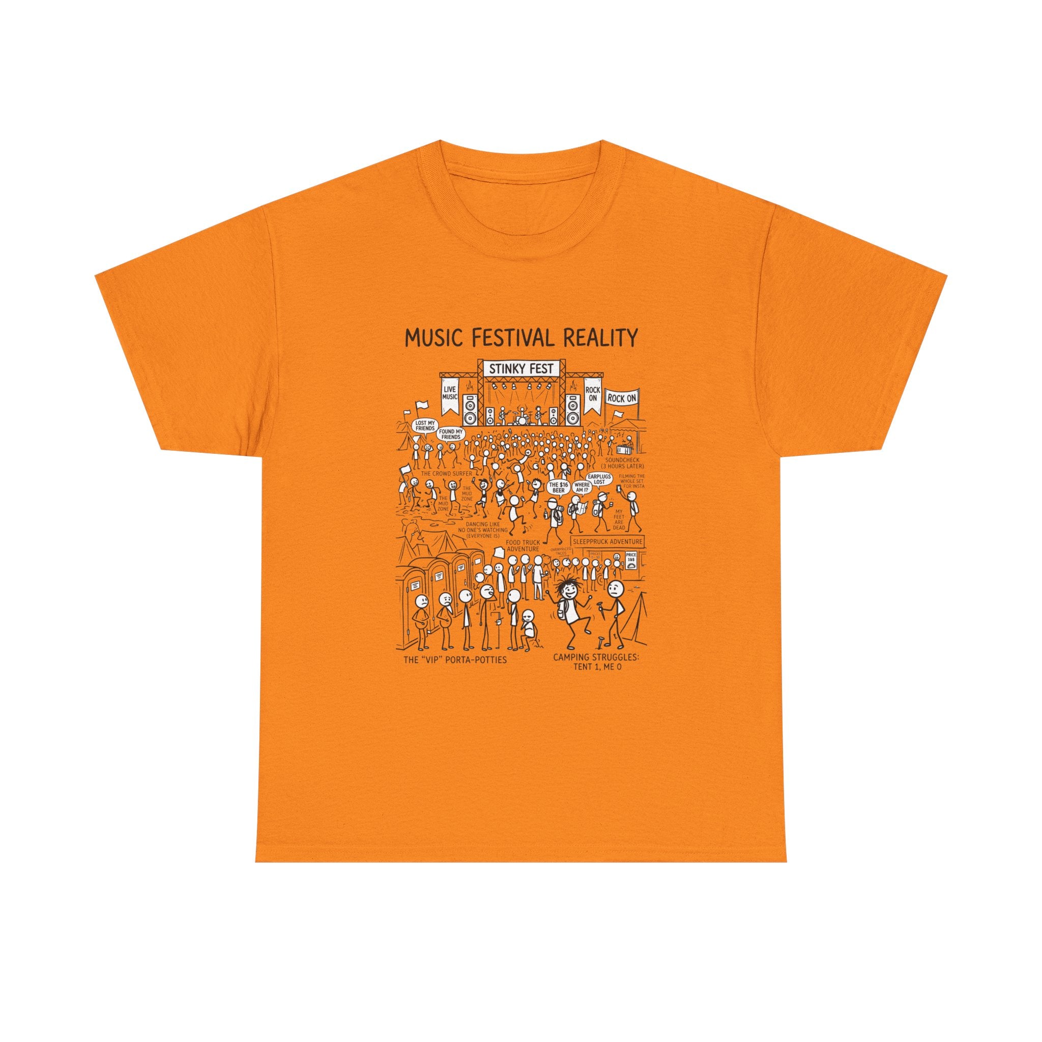 T-Shirt — "Music Festival Reality" Cartoon Illustration Tee
