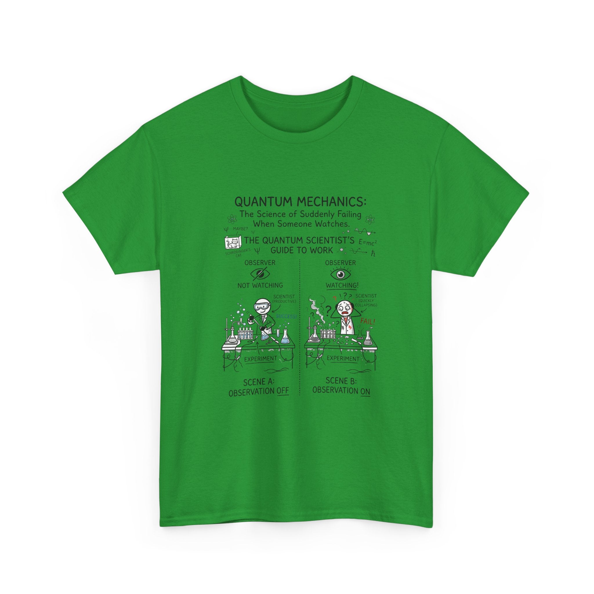 Quantum Mechanics Cartoon T‑Shirt — Funny Science Diagram Tee