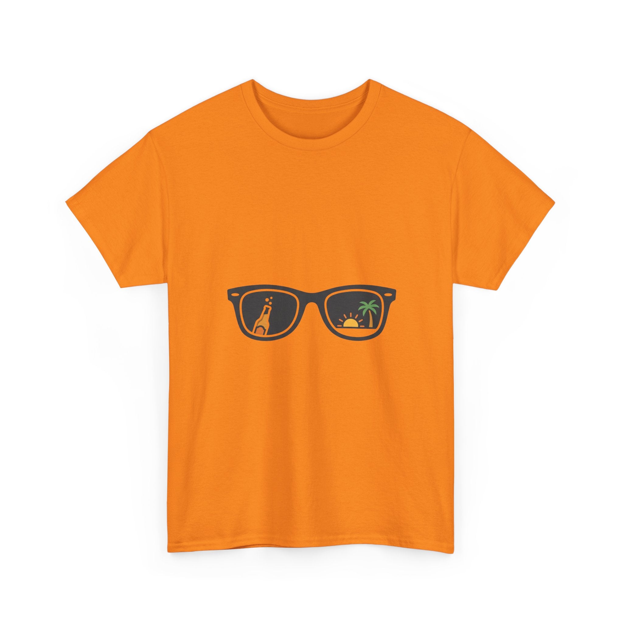 Sunglasses Reflection Tee — Tropical Beach & Palm Drink Graphic T-Shirt
