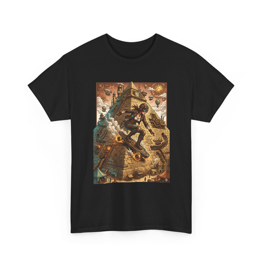 Steampunk Girl Skateboarder Art Print Tee Pyramid
