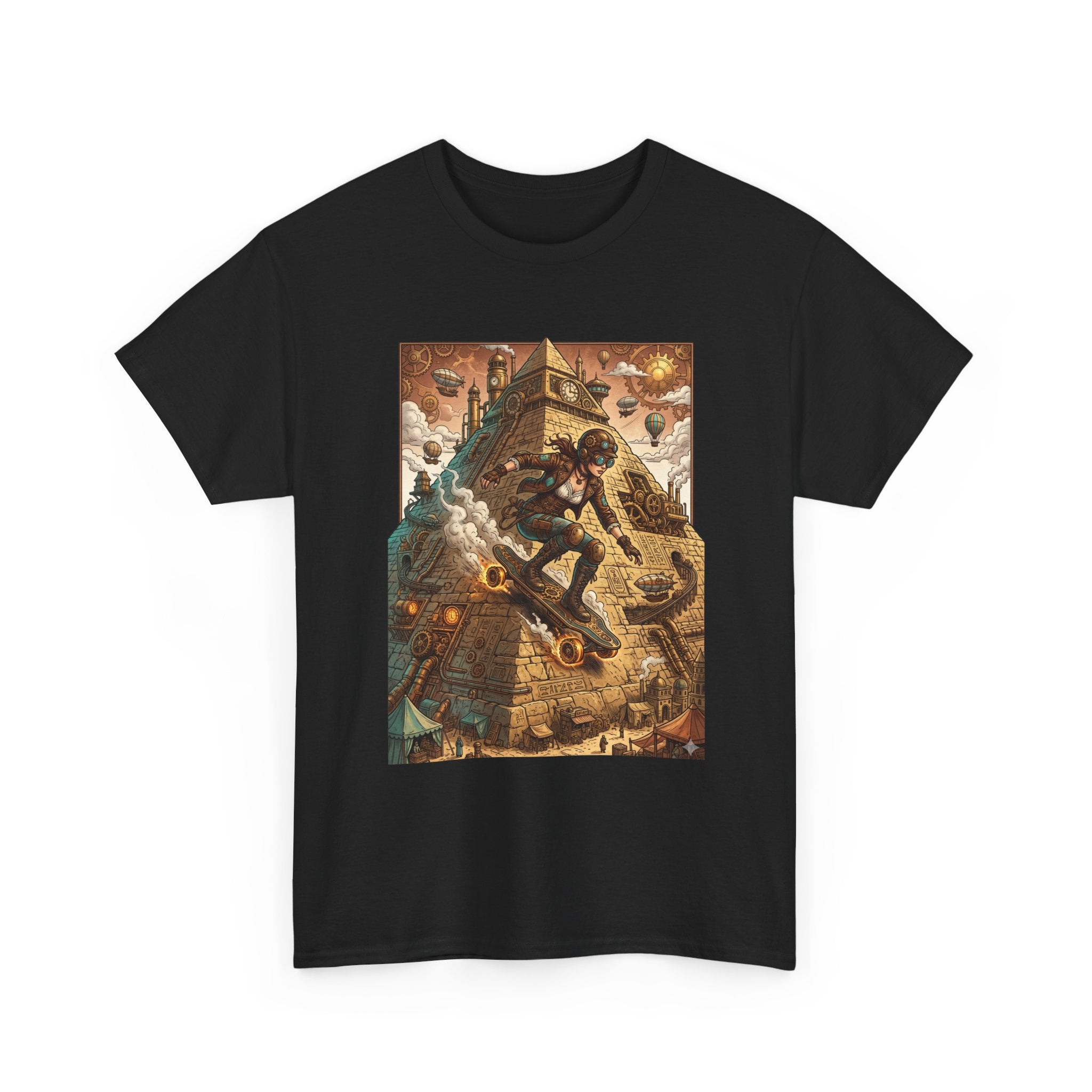 Steampunk Girl Skateboarder Art Print Tee Pyramid