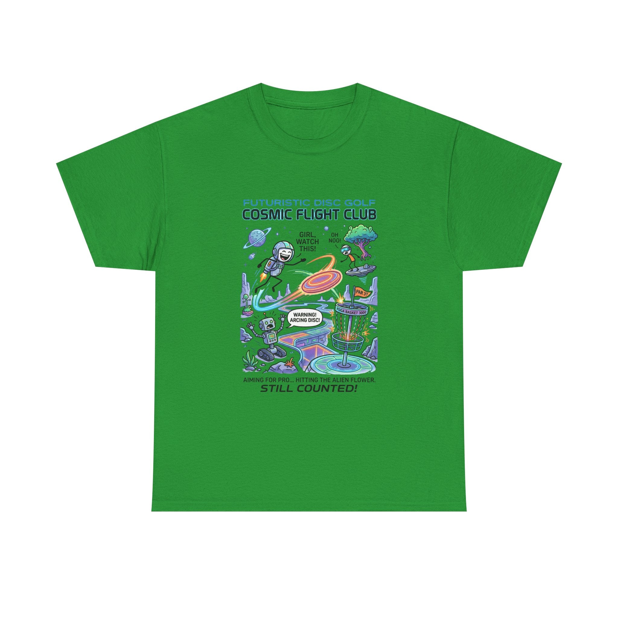Cosmic Flight Club Disc Golf T-Shirt — Futuristic Outer Space Design
