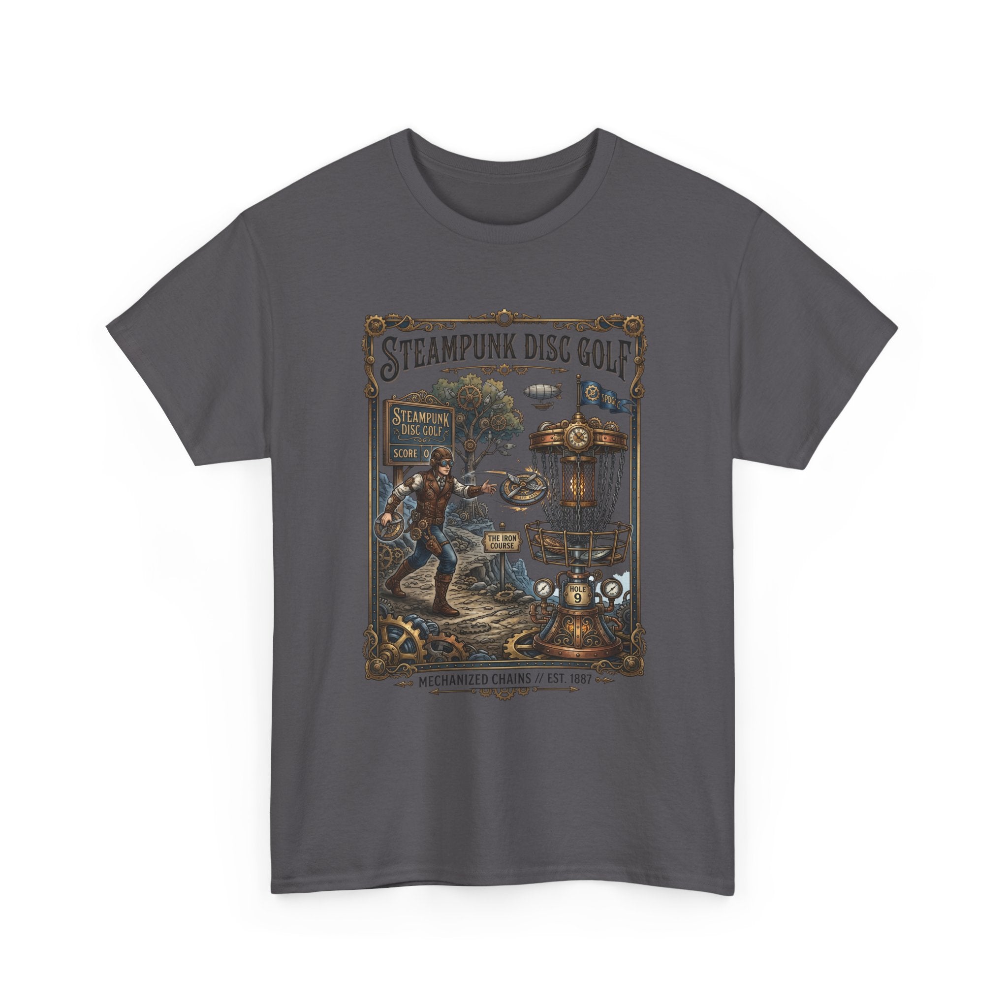 Steampunk Disc Golf T-Shirt — Vintage Victorian Disc Golf Poster Tee