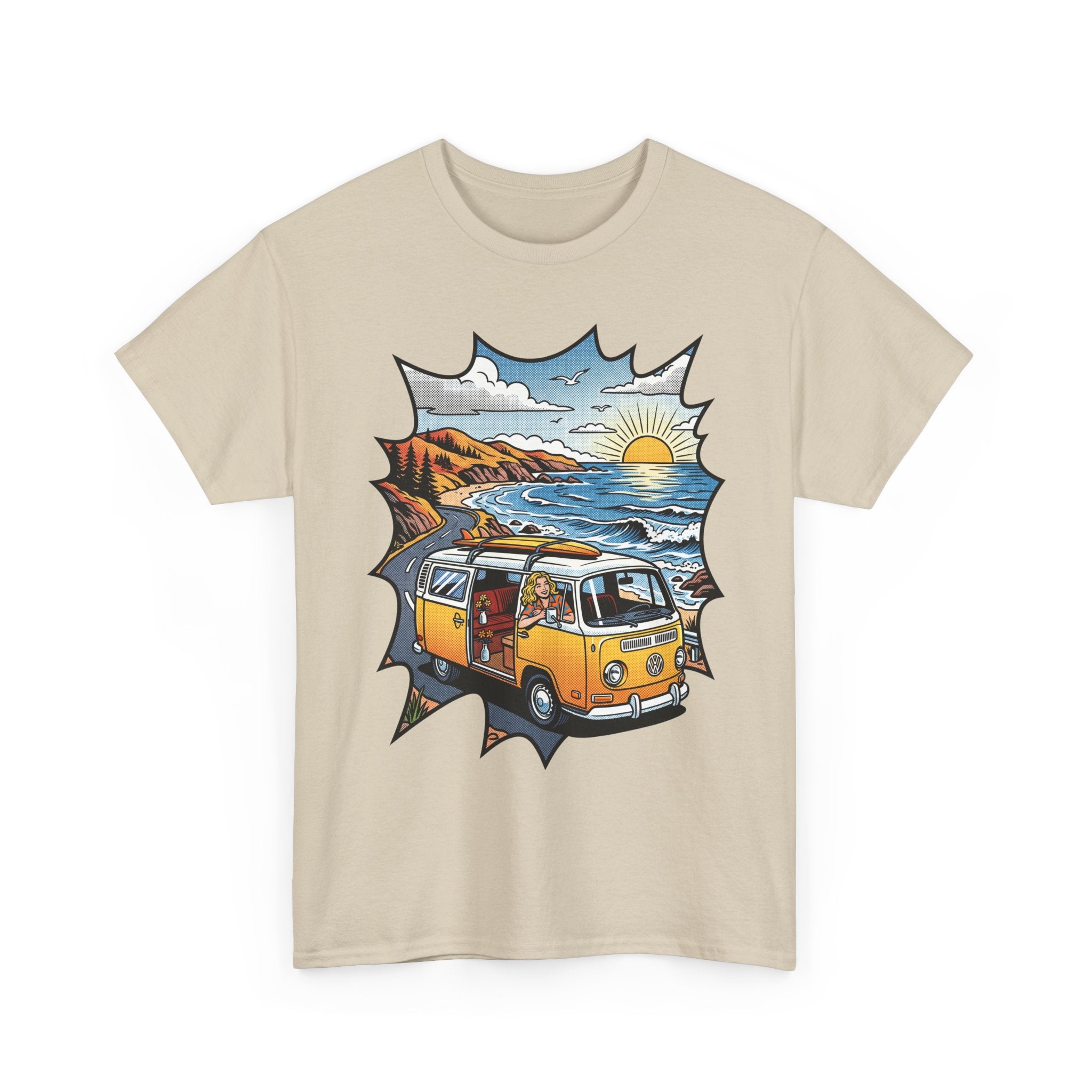 Road Trip Van T-Shirt — Vintage Camper Beach Sunset Tee