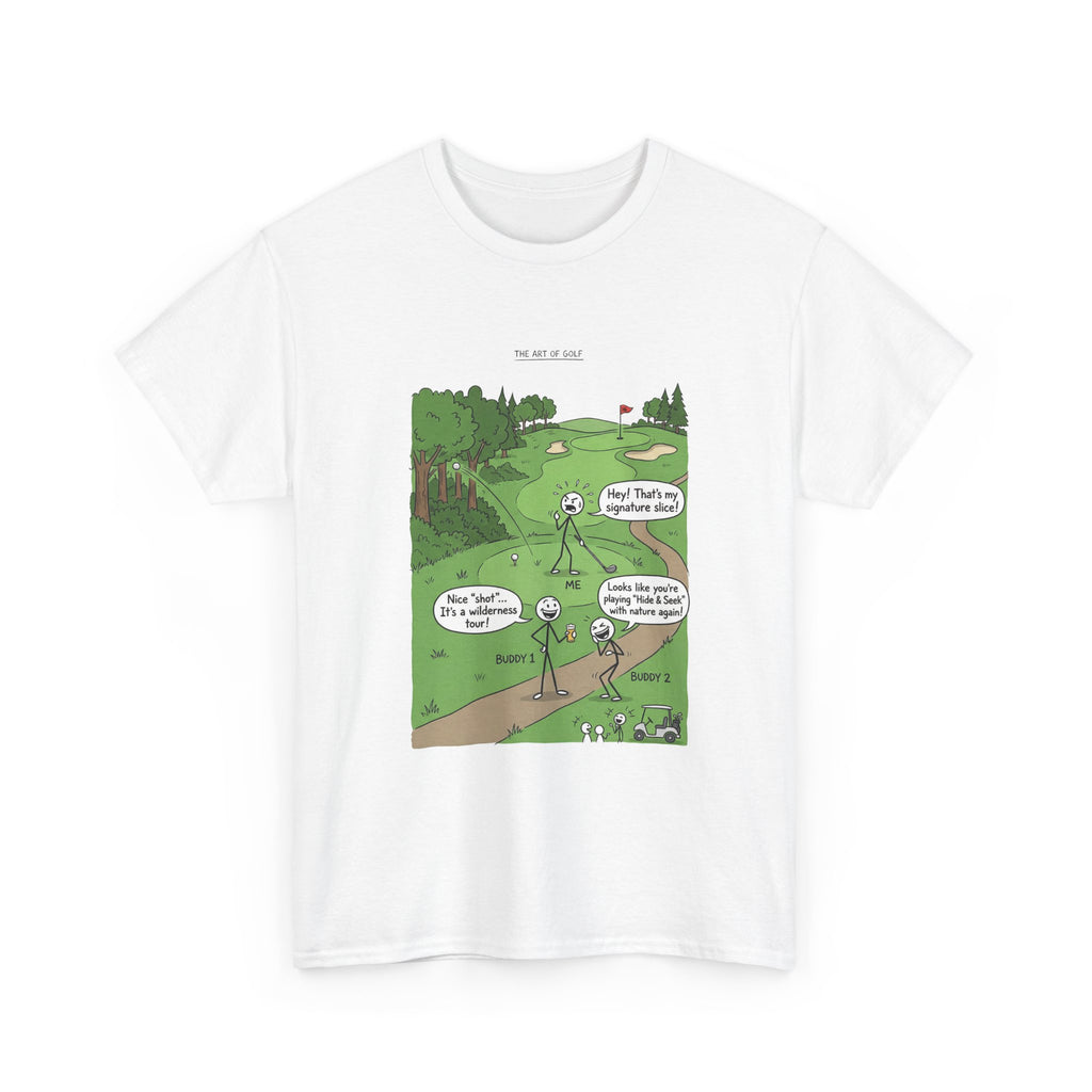 Golf Cartoons Graphic Tee — Funny Golf Humor T-Shirt ("Fore! That's a Mulligan, Dad")