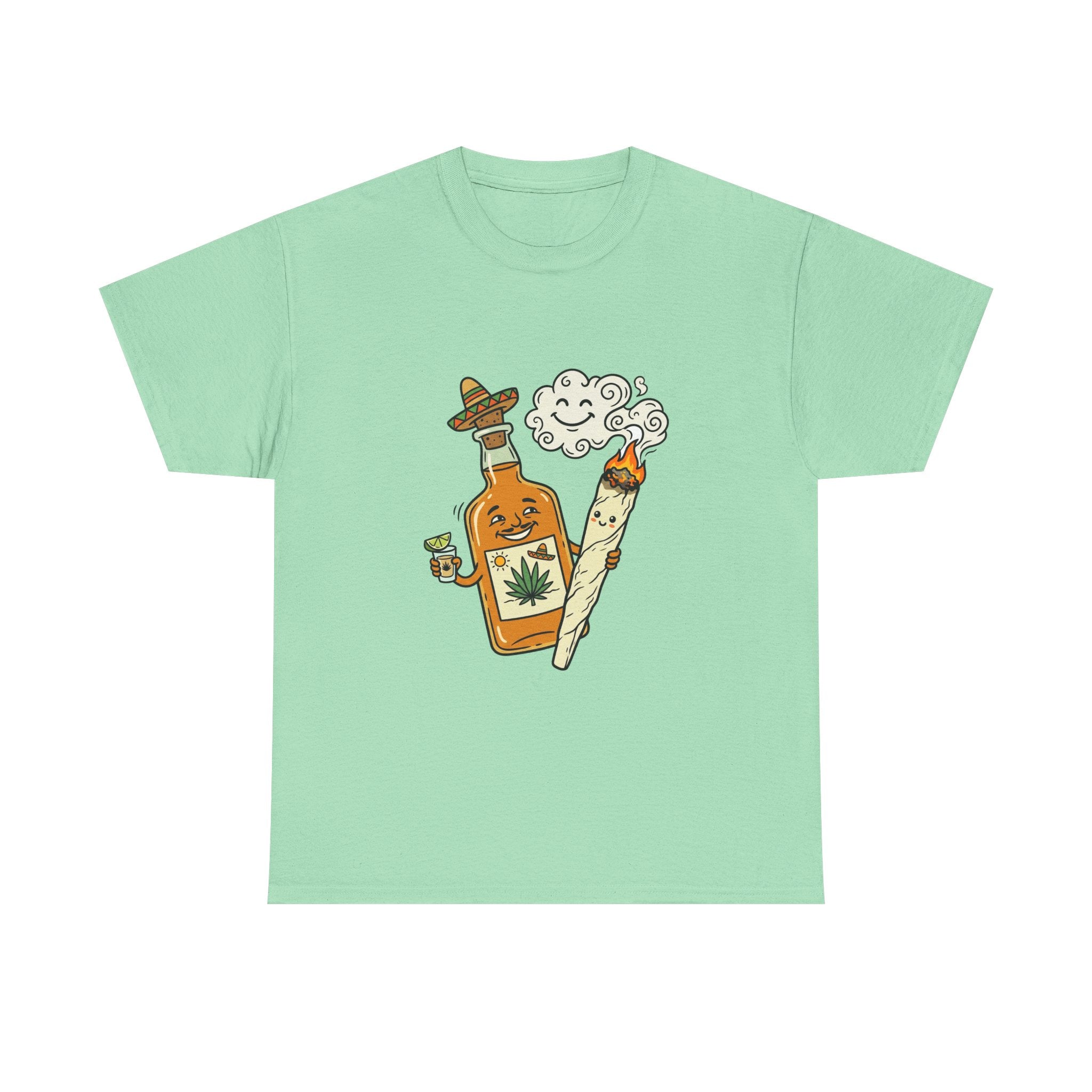 Cannabis & Tequila Tee — Funny Joint and Bottle Graphic T-Shirt