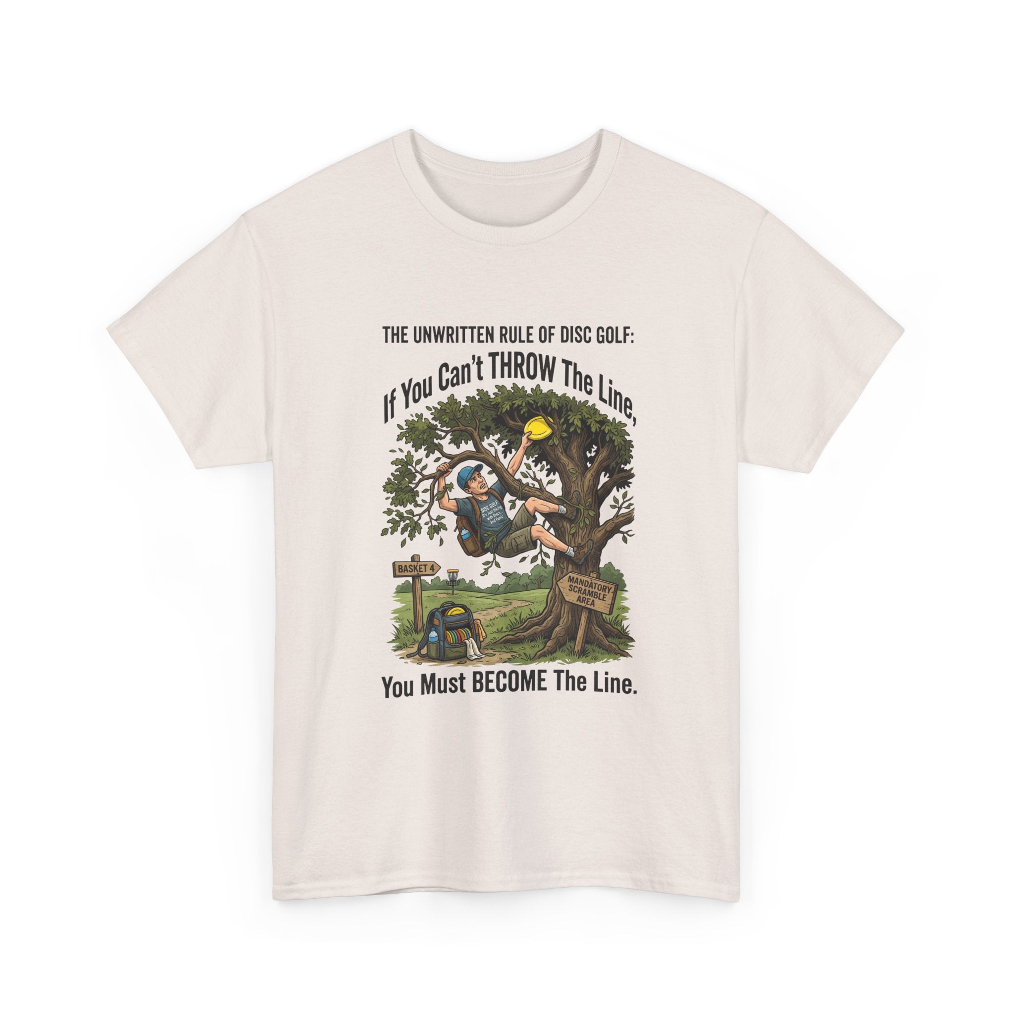 Disc Golf T-Shirt - "If You Can't Throw the Line, You Must Become the Line" Vintage Golf Cartoon Tee