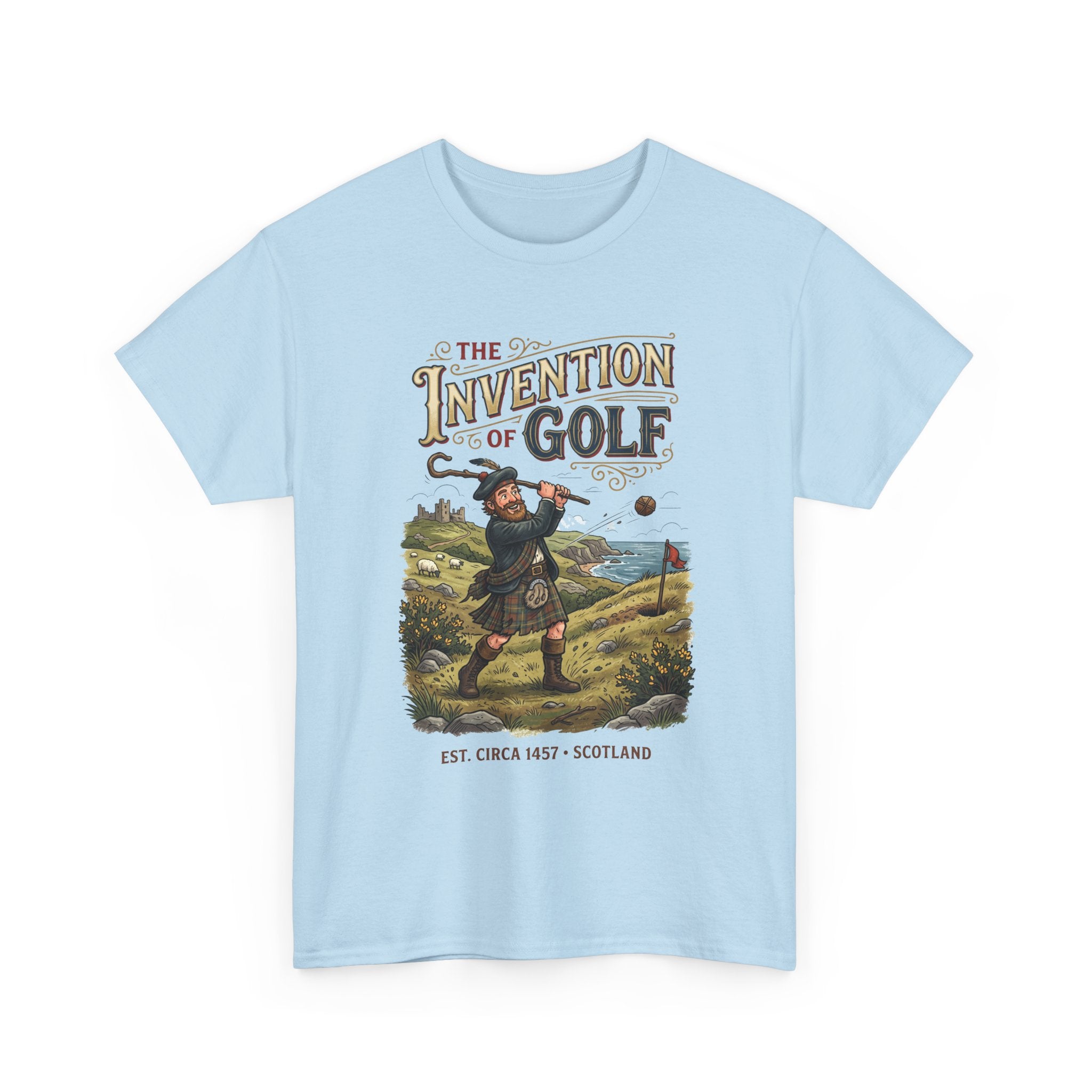 Golf T-Shirt — "The Invention of Golf" Vintage Scotland Design