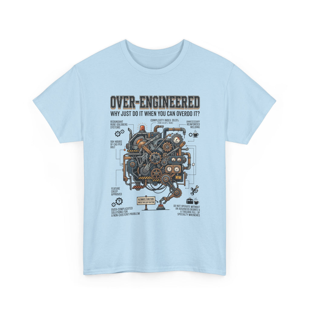 Over-Engineered Tee – Funny Engineer T-Shirt with Mechanical Brain Diagram